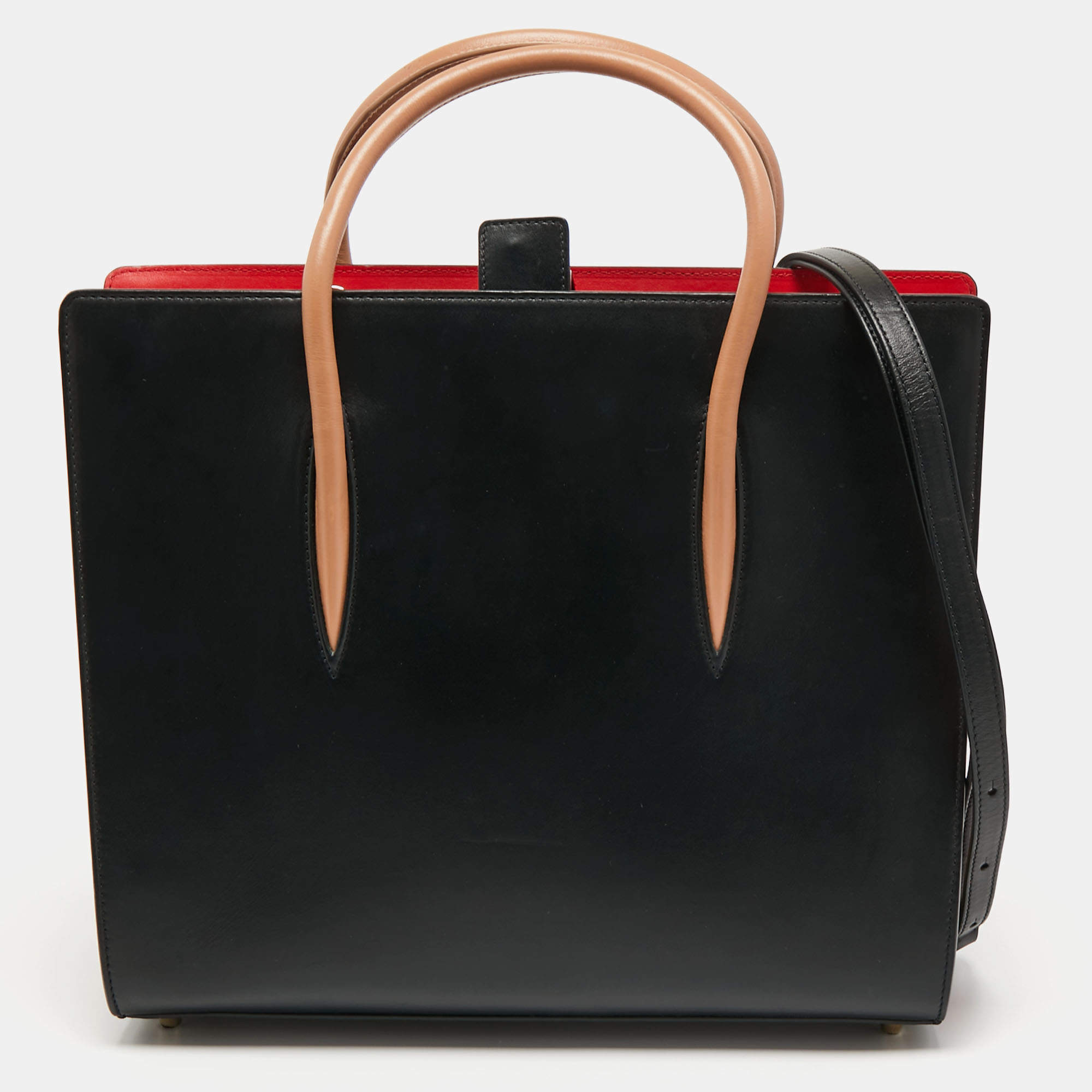 Christian Louboutin Black/Red Leopard Print Patent and Leather Paloma Tote