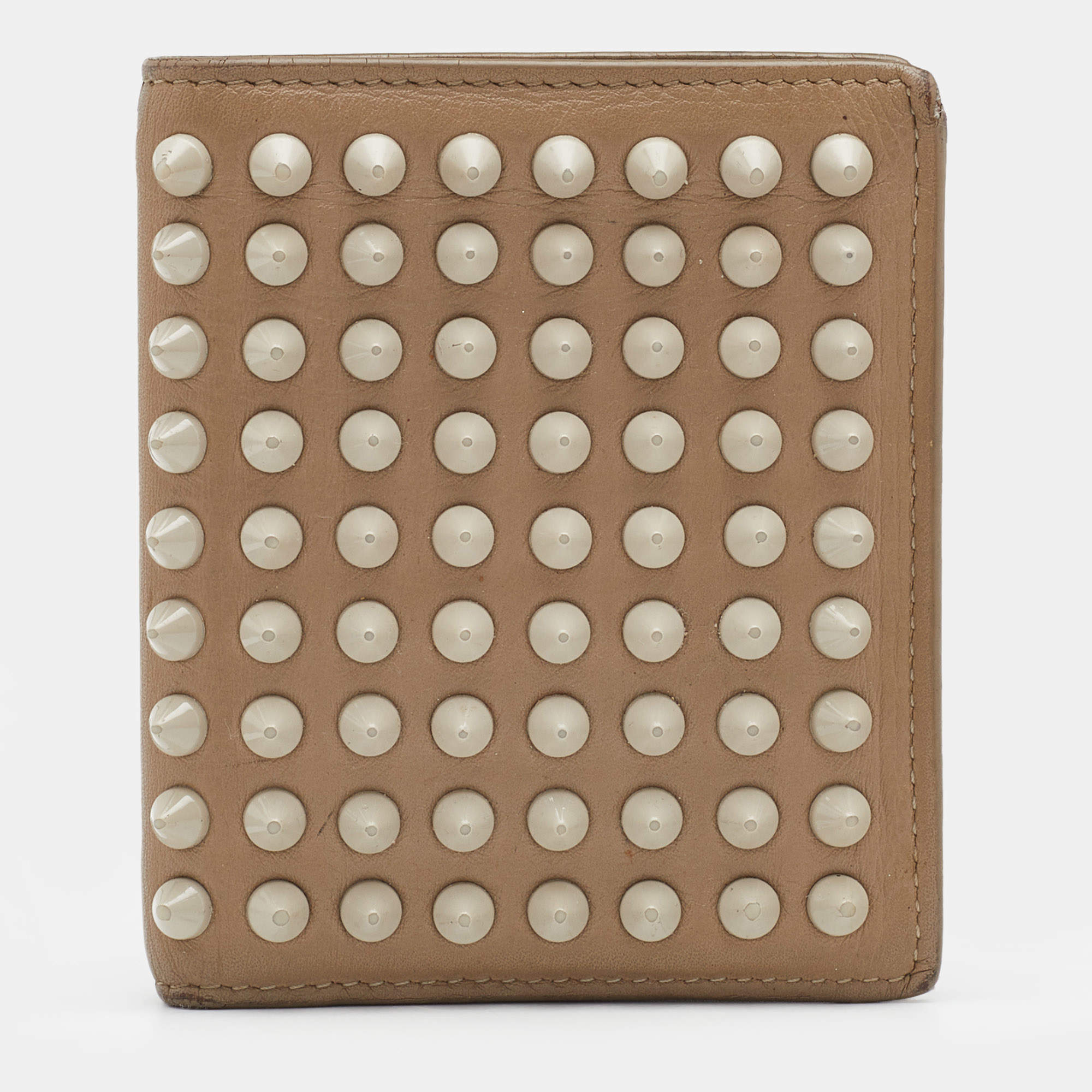 Christian Louboutin Beige Leather Spiked Bifold Wallet