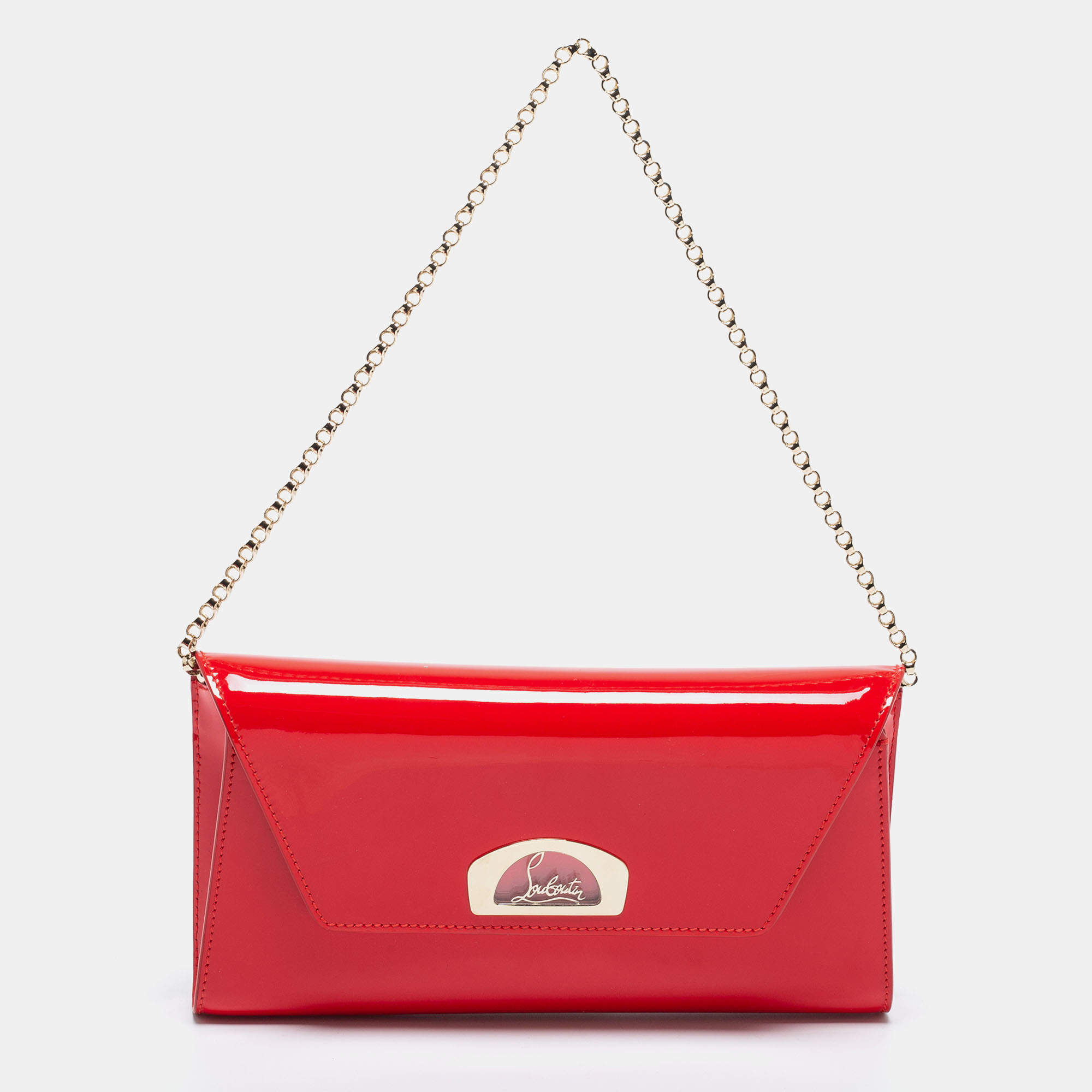 Christian Louboutin Red Patent Leather Vero Dodat Chain Clutch 