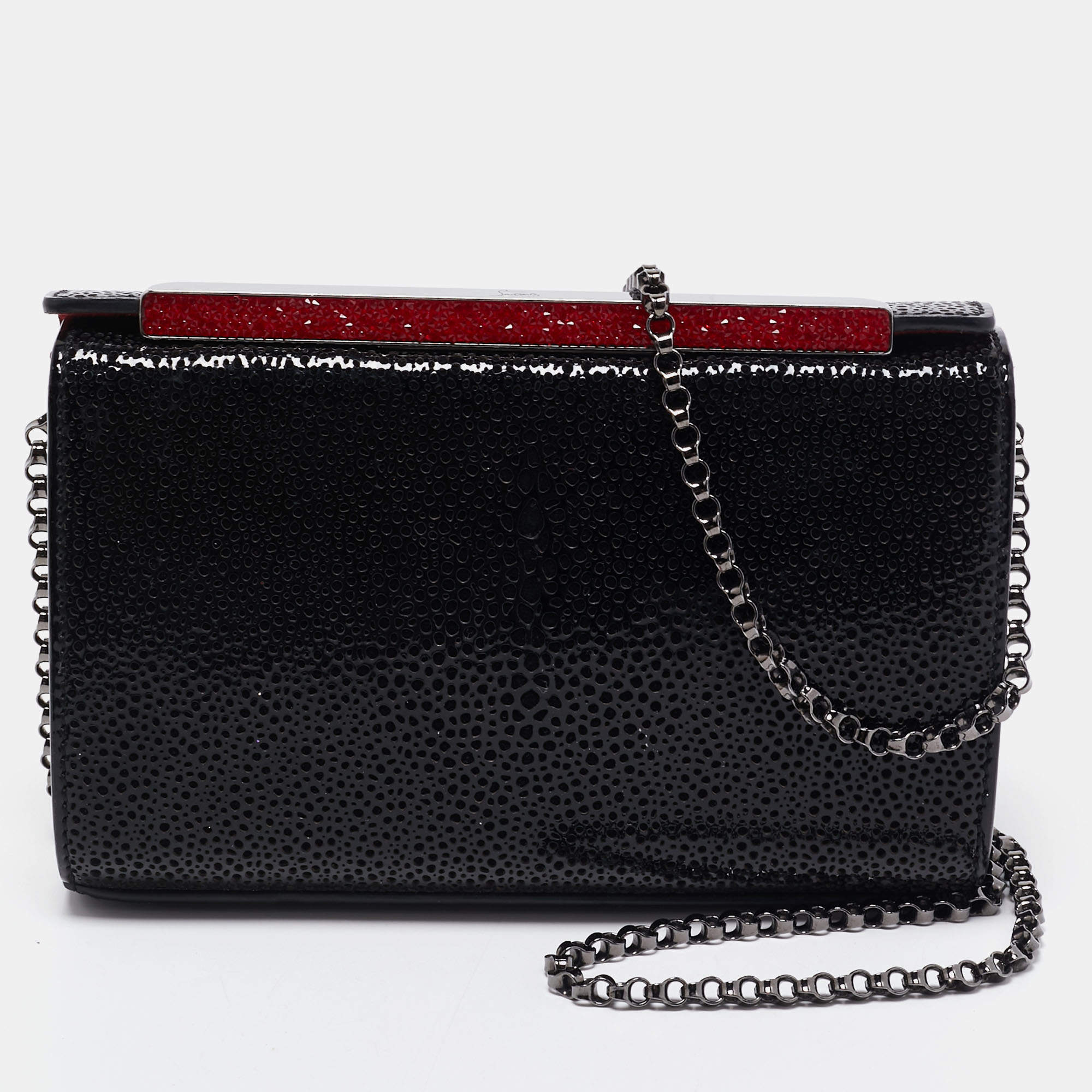  Christian Louboutin Black Patent Leather Small Vanite Chain Clutch