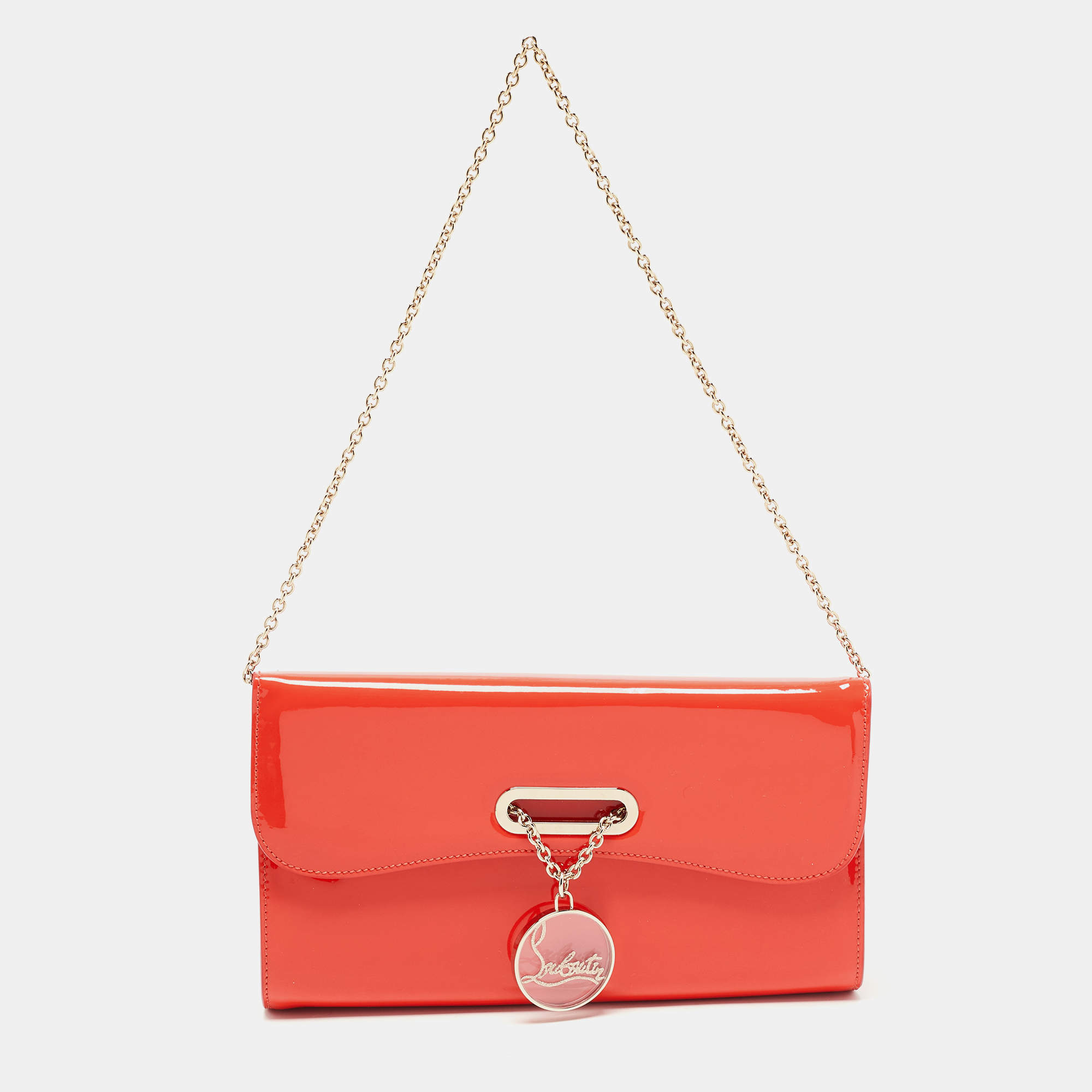 Christian Louboutin Orange Patent Leather Riviera Clutch