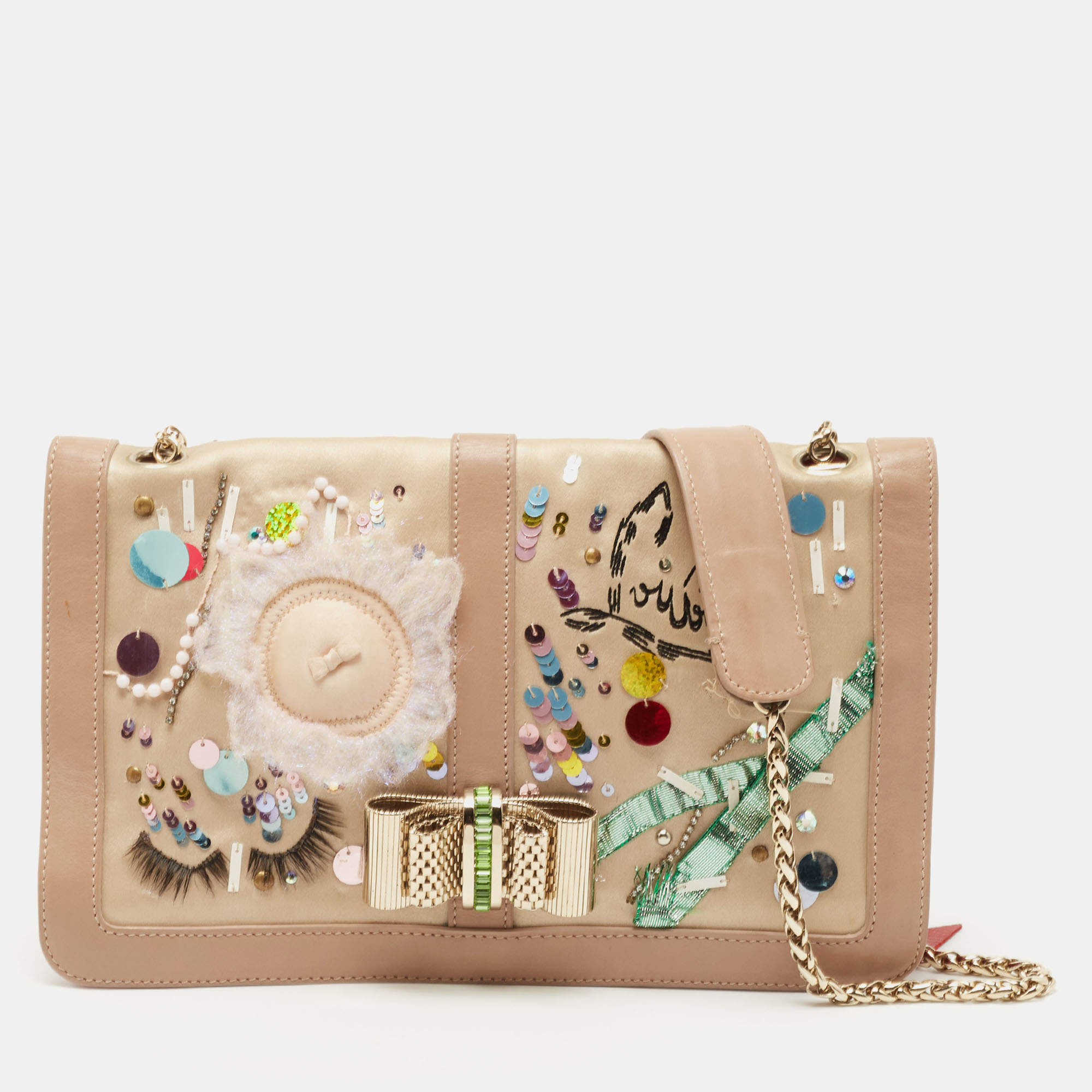 Christian Louboutin Multicolor Satin and Leather Sweet Charity Make Up Clutch Bag