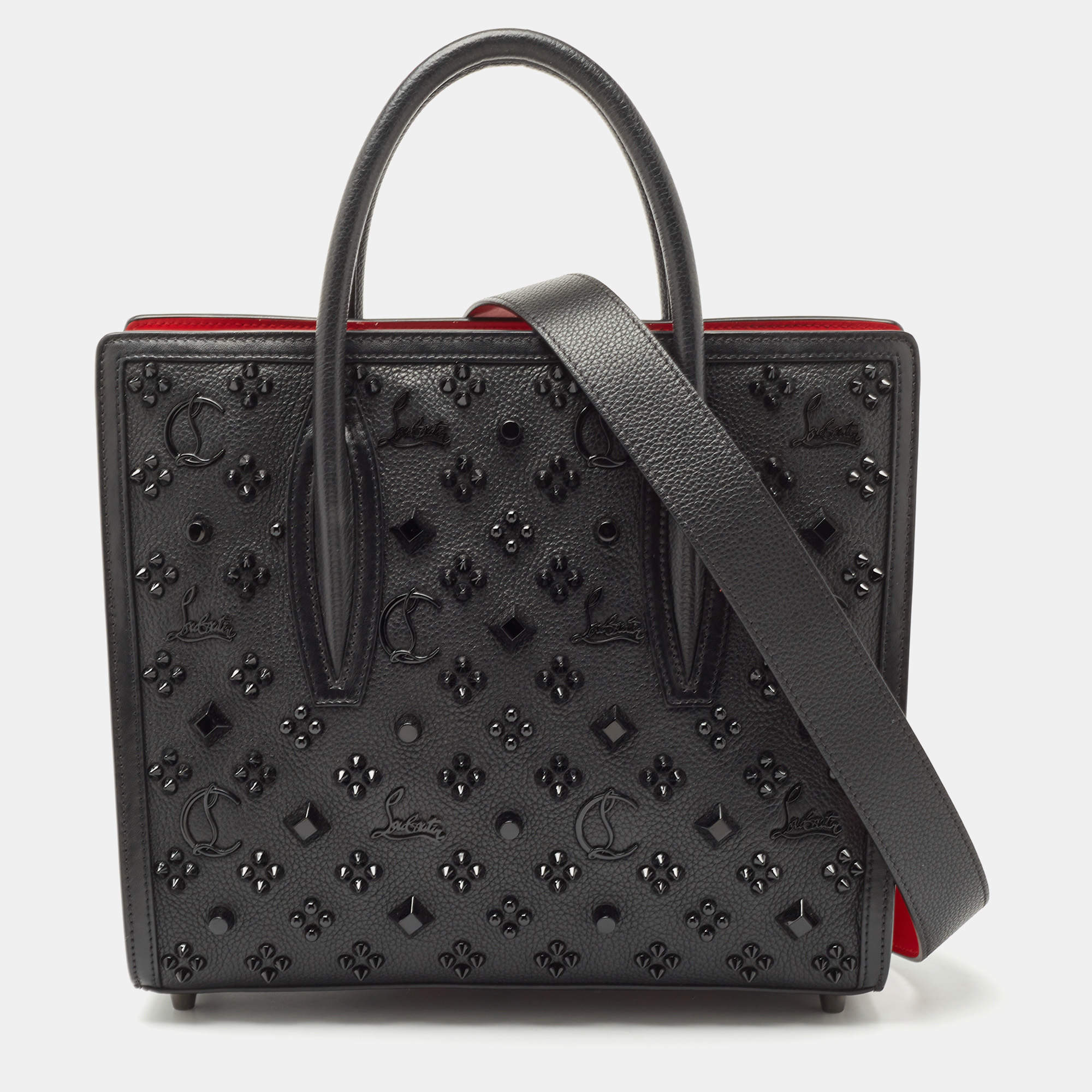 Christian Louboutin Black/Red Leather Medium Spike Paloma Tote
