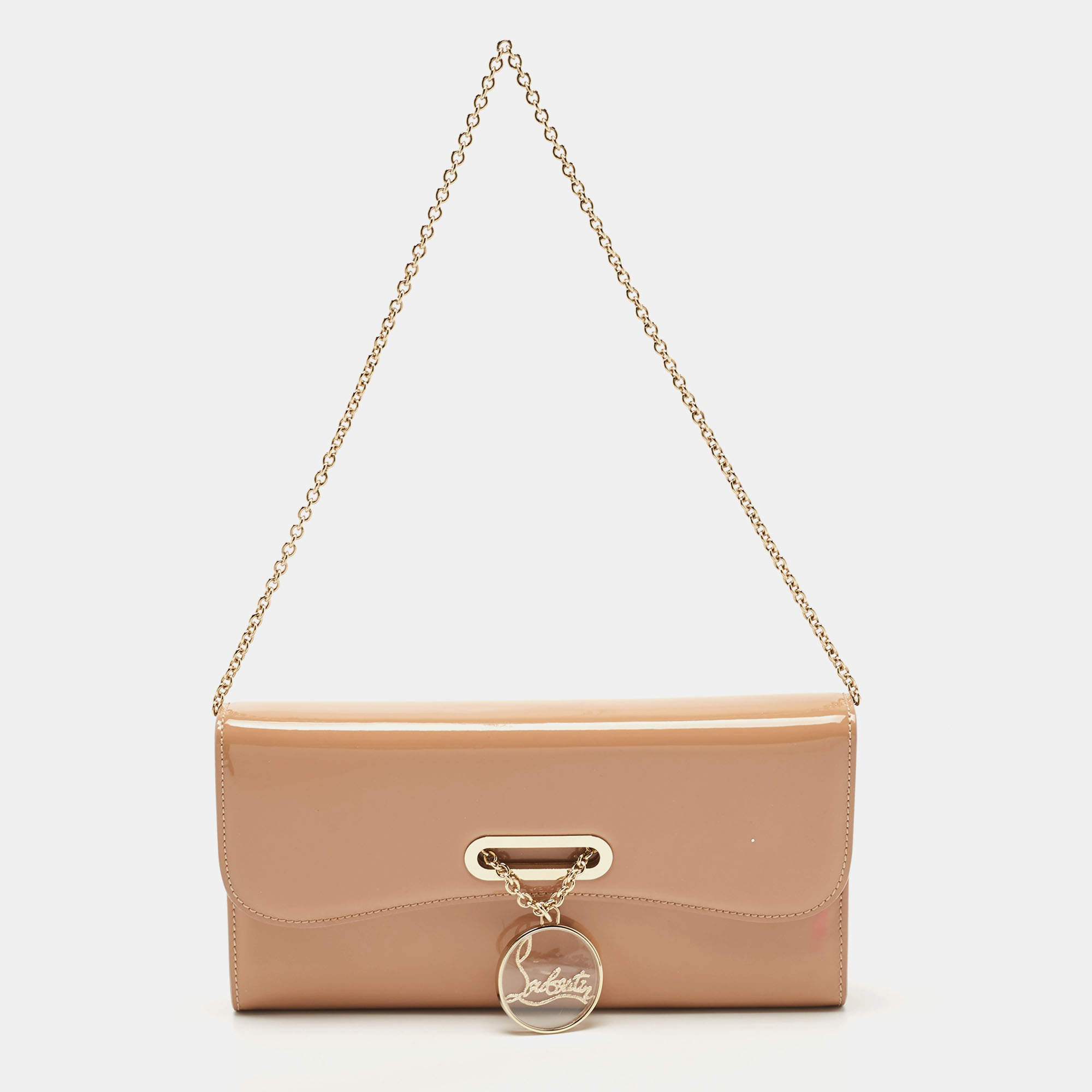 Christian Louboutin Beige Patent Leather Riviera Chain Clutch