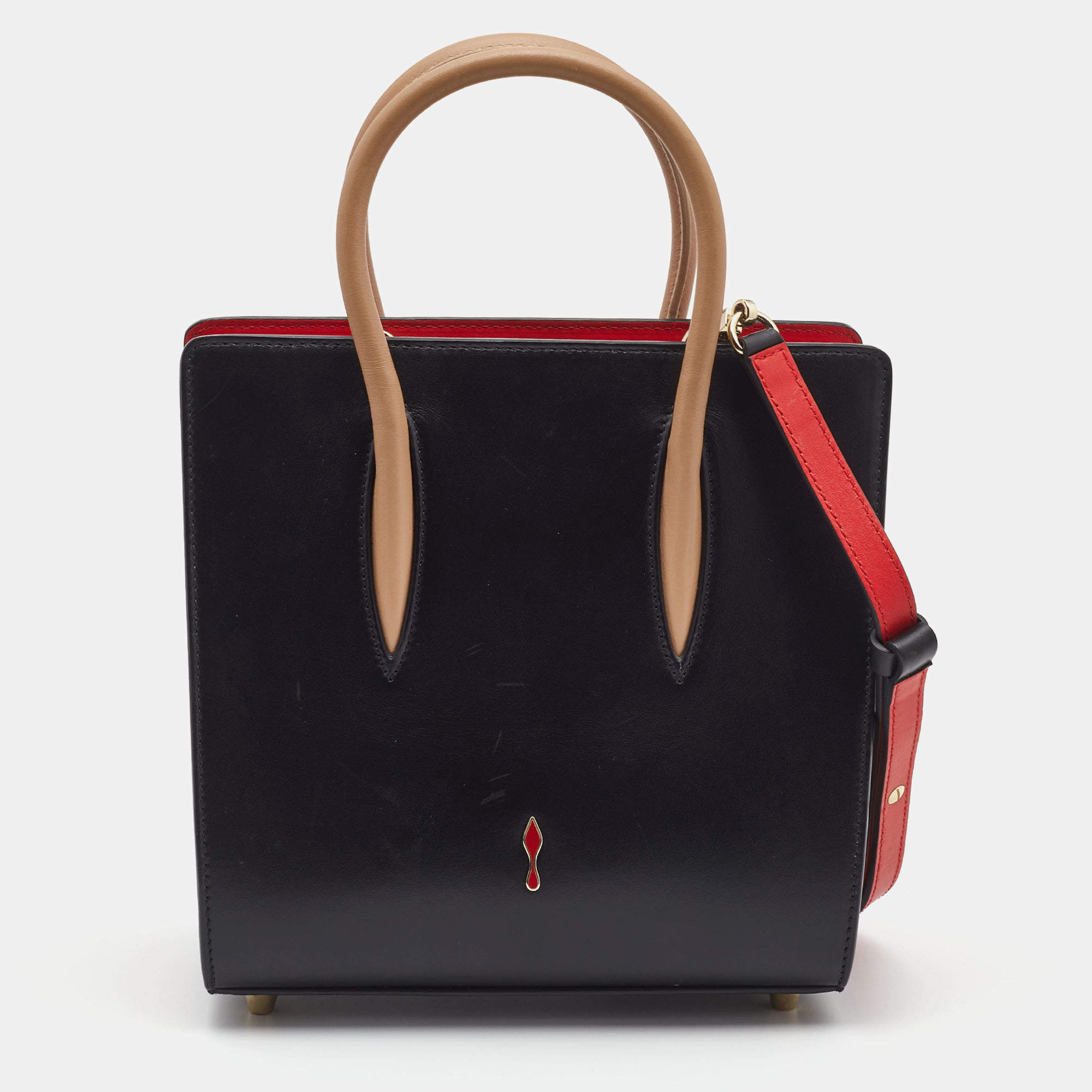 Christian Louboutin Black/Red Leopard Print Patent and Leather Paloma Tote