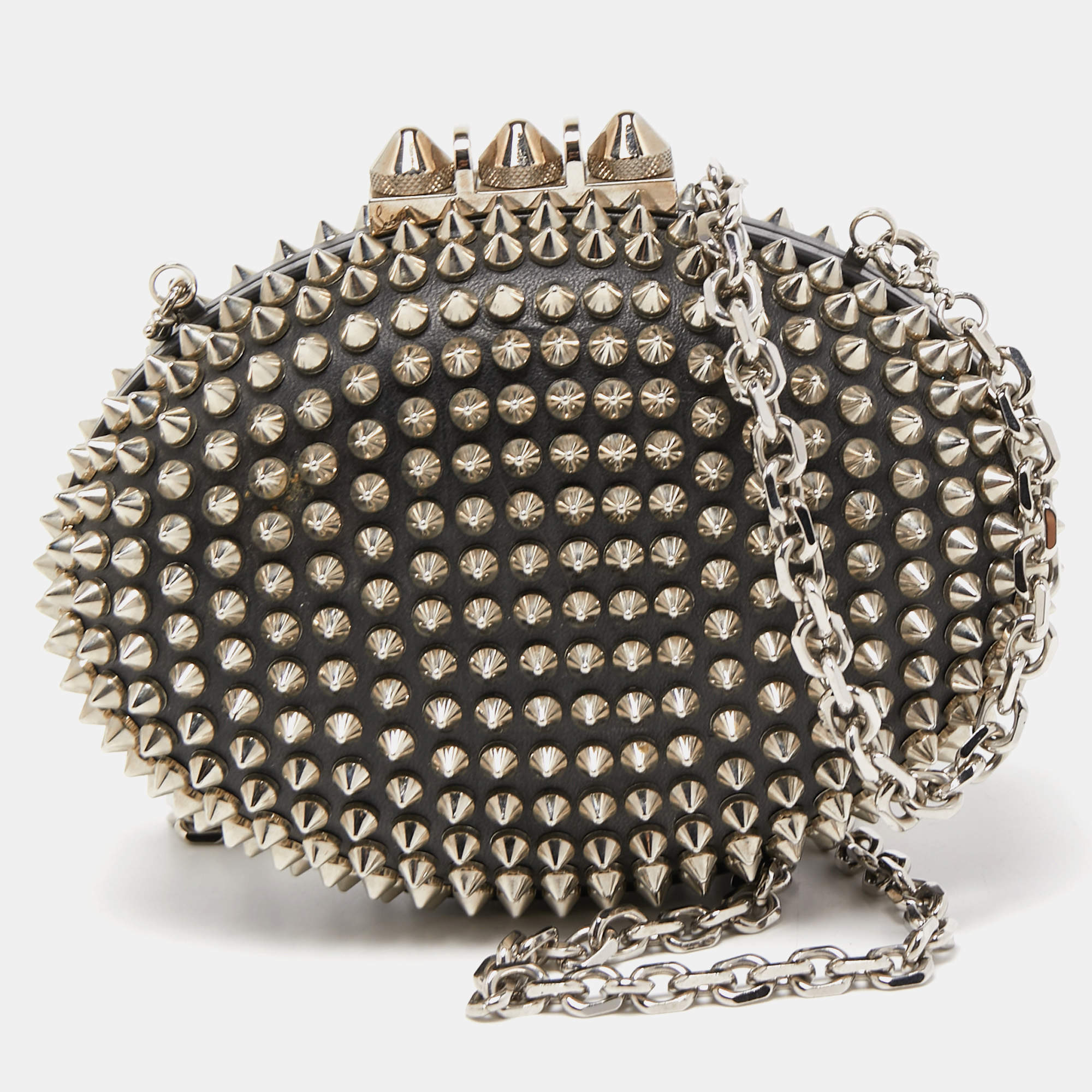 Christian Louboutin Black Leather Spike Mina Chain Clutch