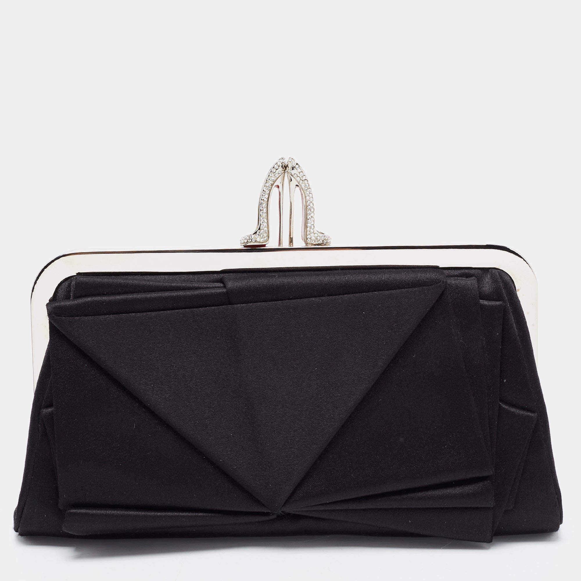 Pre Owned Christian Louboutin Black Satin Bow Clutch