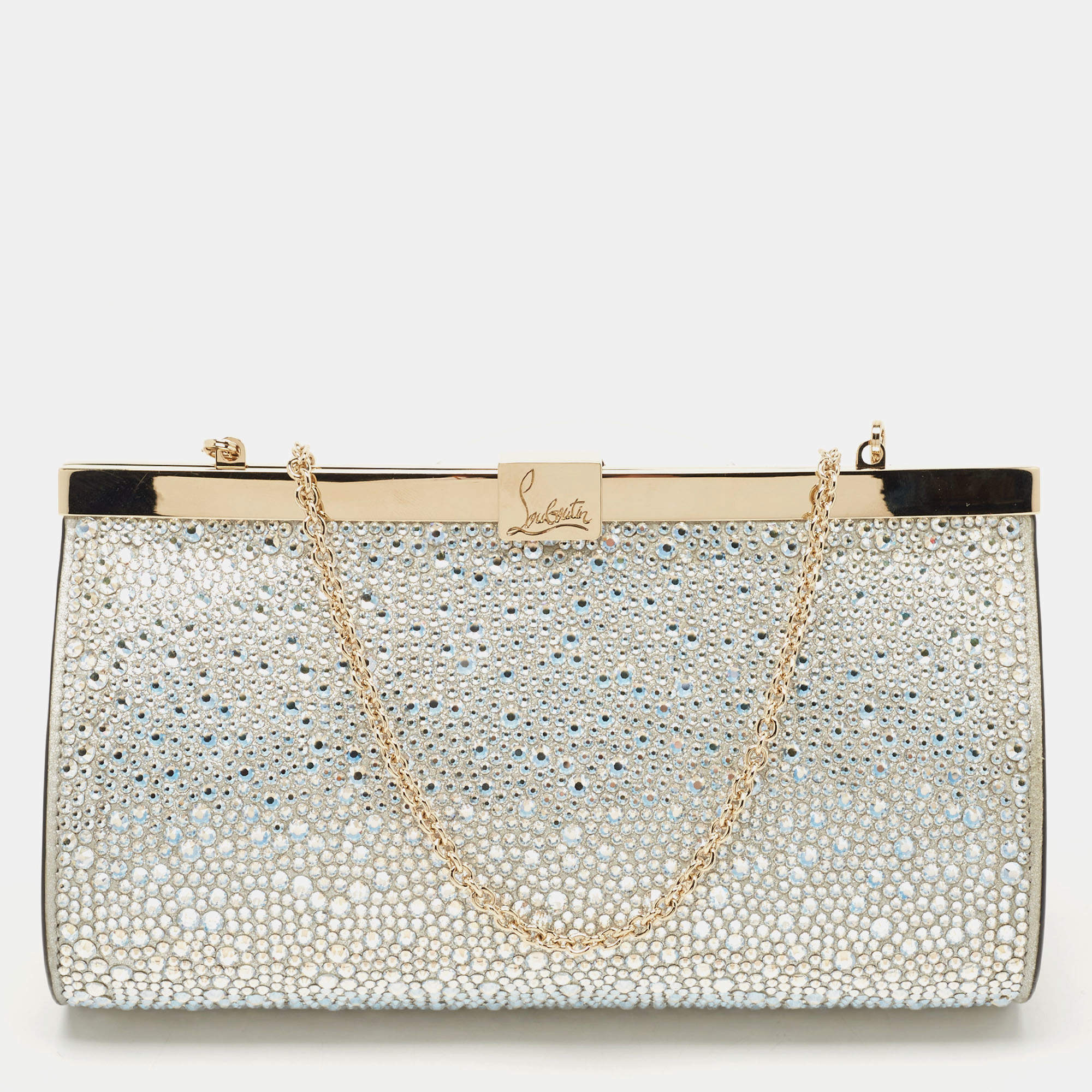 Christian Louboutin, Bags, Christian Louboutin Palmette Crystal Clutch Bag  On Chain Strap New