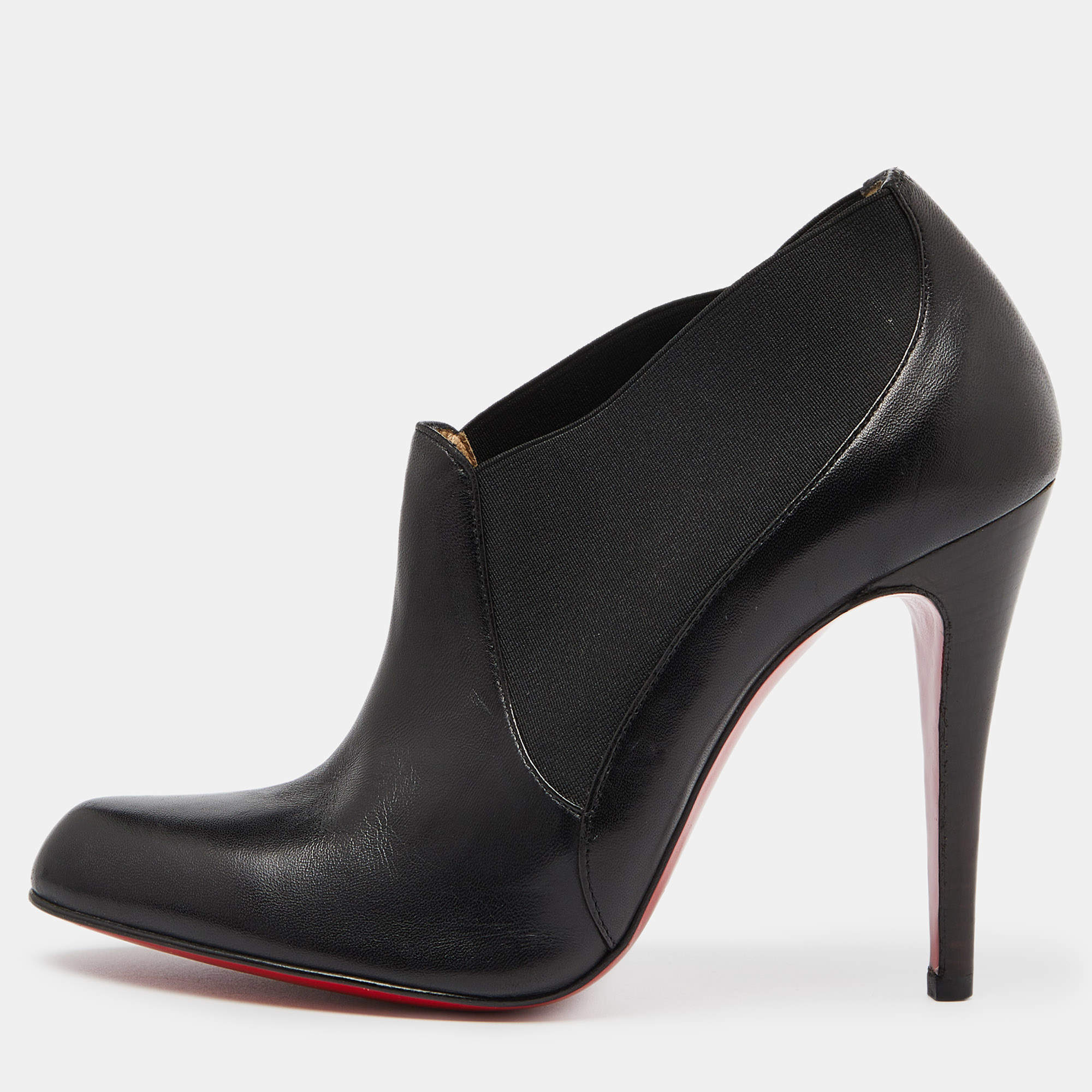 Pre Owned Christian Louboutin Black Leather Ankle Booties Size 39