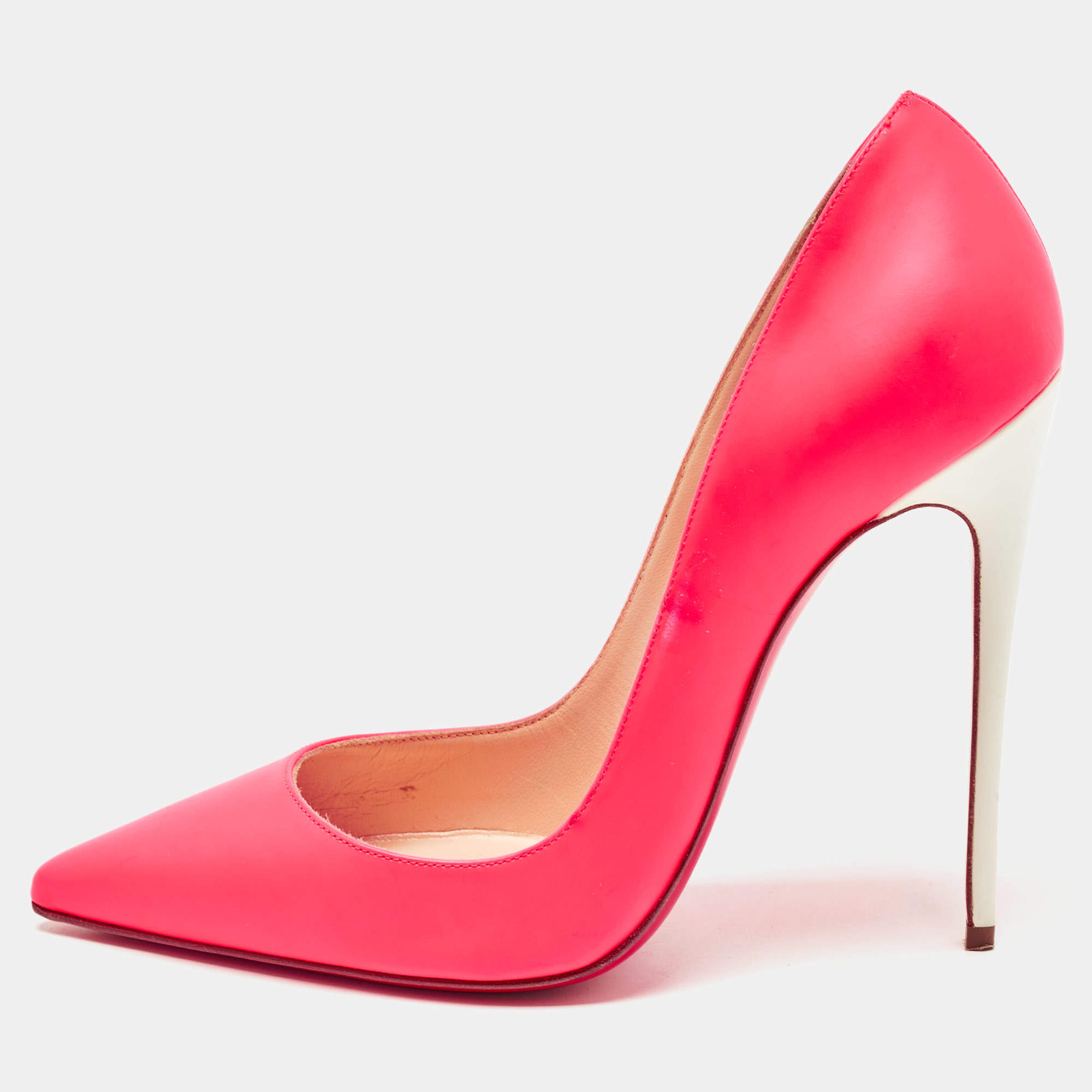 مملوكة مسبقًا Christian Louboutin Neon Pink Leather So Kate Pumps Size 37.5