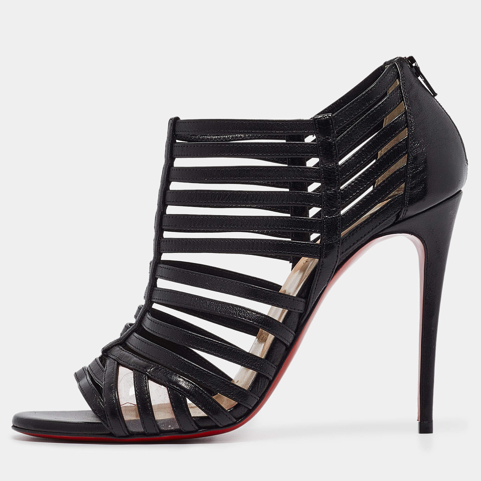Pre Owned Christian Louboutin Black Leather Booties Size 37