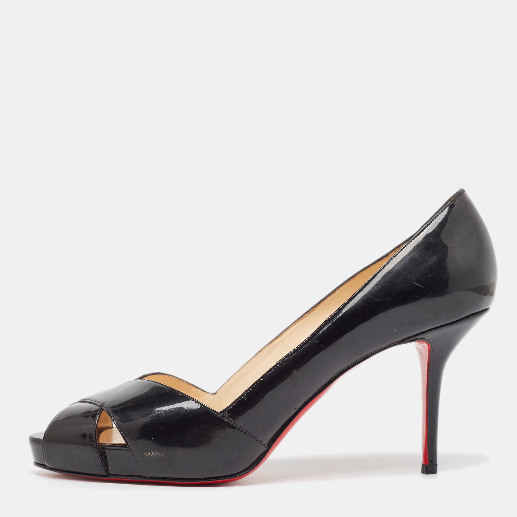 مملوكة مسبقًا Christian Louboutin Black Patent Leather Criss Cross Peep Toe Pumps Size 40