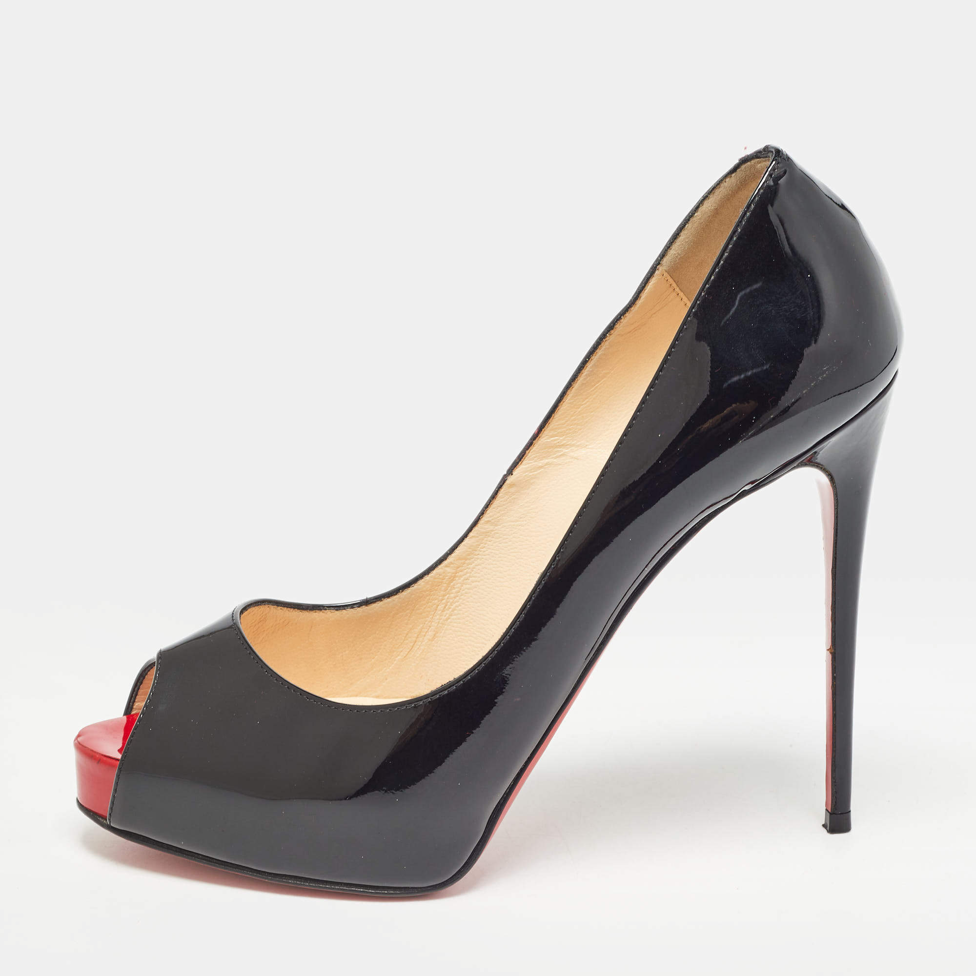 Pre Owned Christian Louboutin Black Patent Leather New Very Prive Pumps Size 37