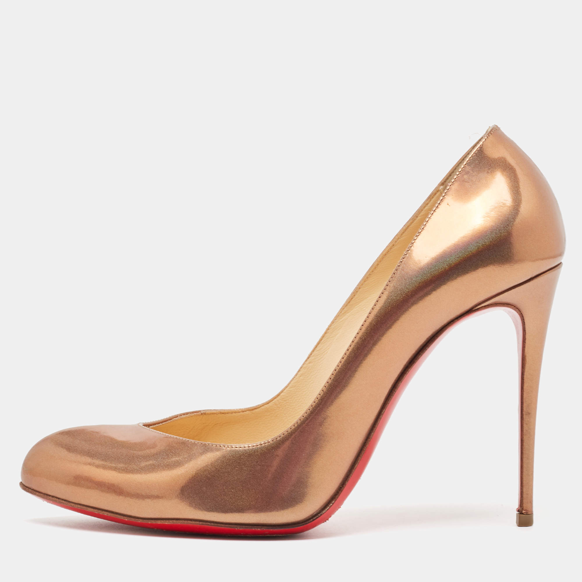 Pre Owned Christian Louboutin Metallic Brown Leather Breche Pumps Size 38.5