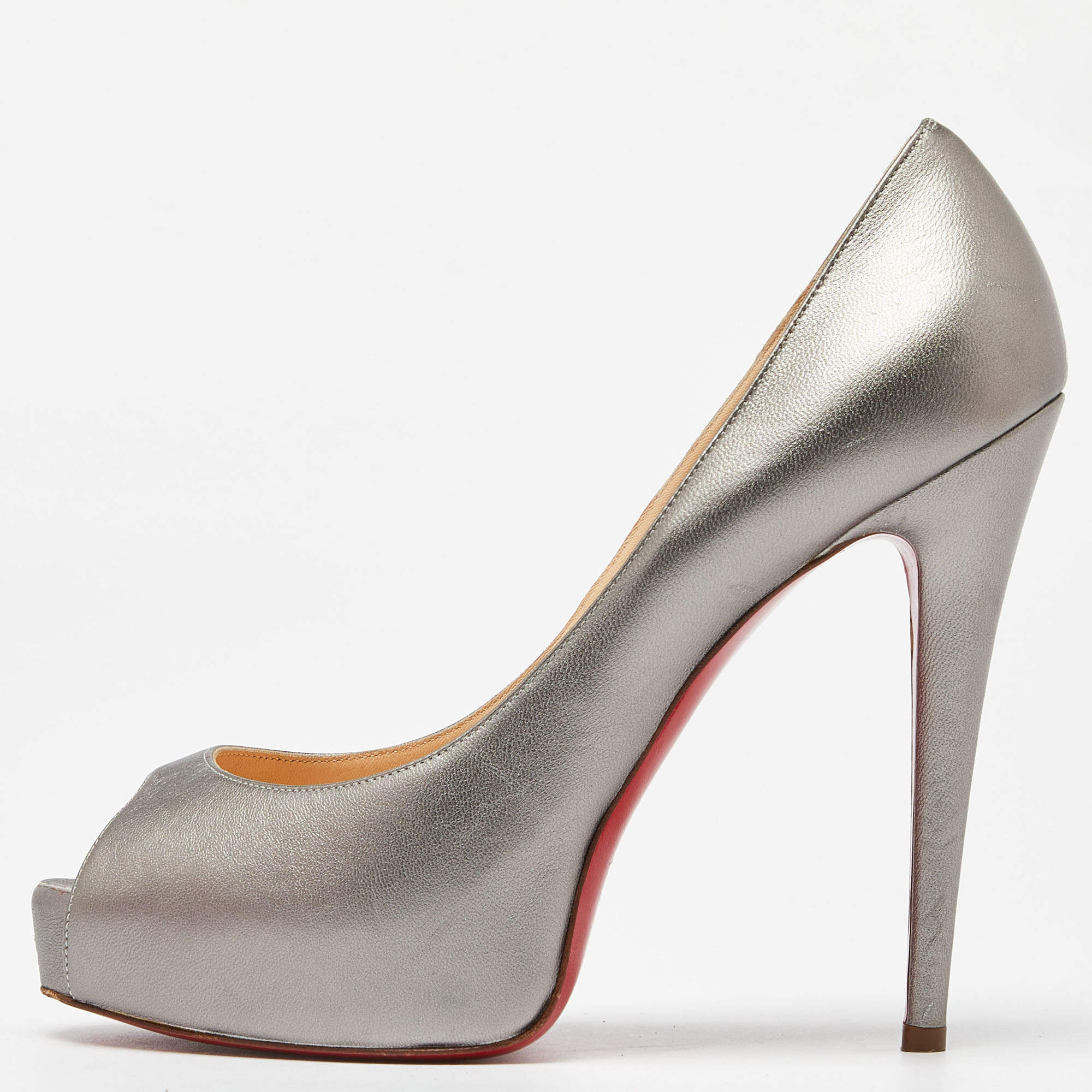 Christian Louboutin Silver Leather Very Prive Pumps Size 38