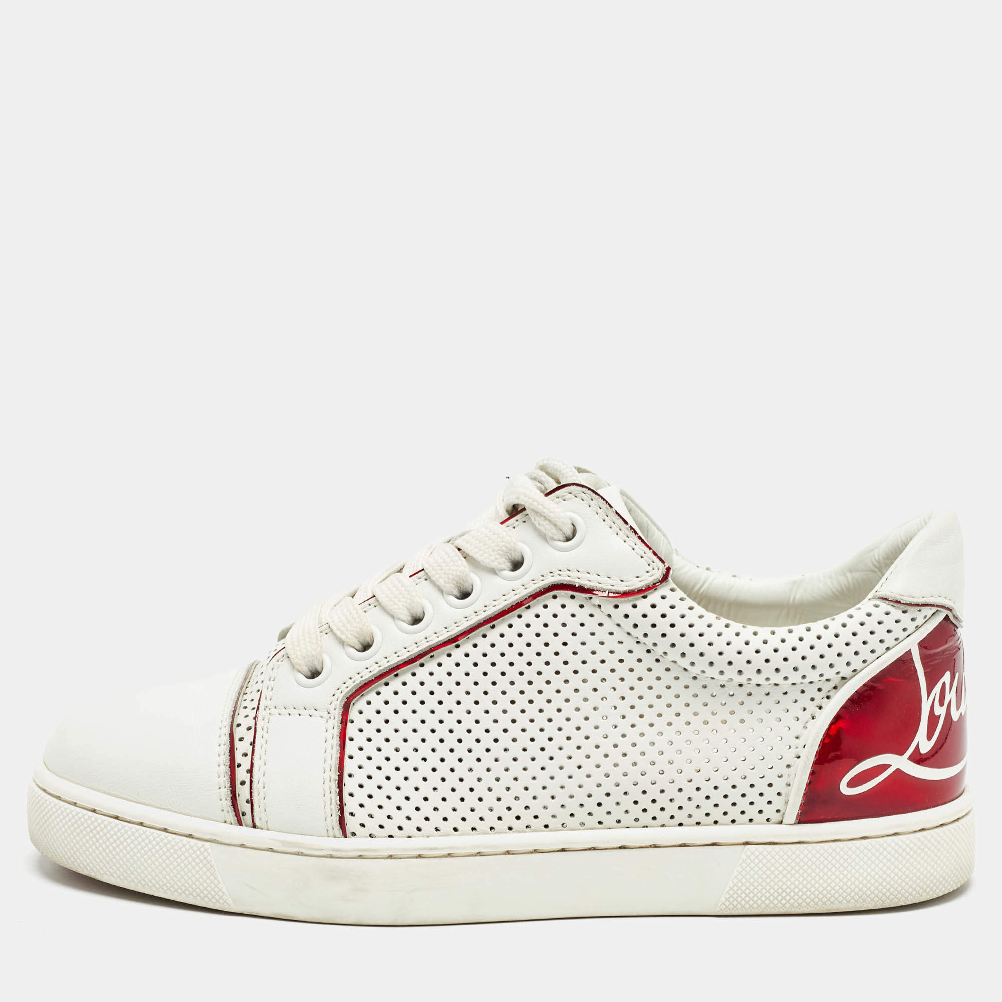 Christian Louboutin White Leather and PVC  Trimmed Fun Vieira Trainers Size 34.5