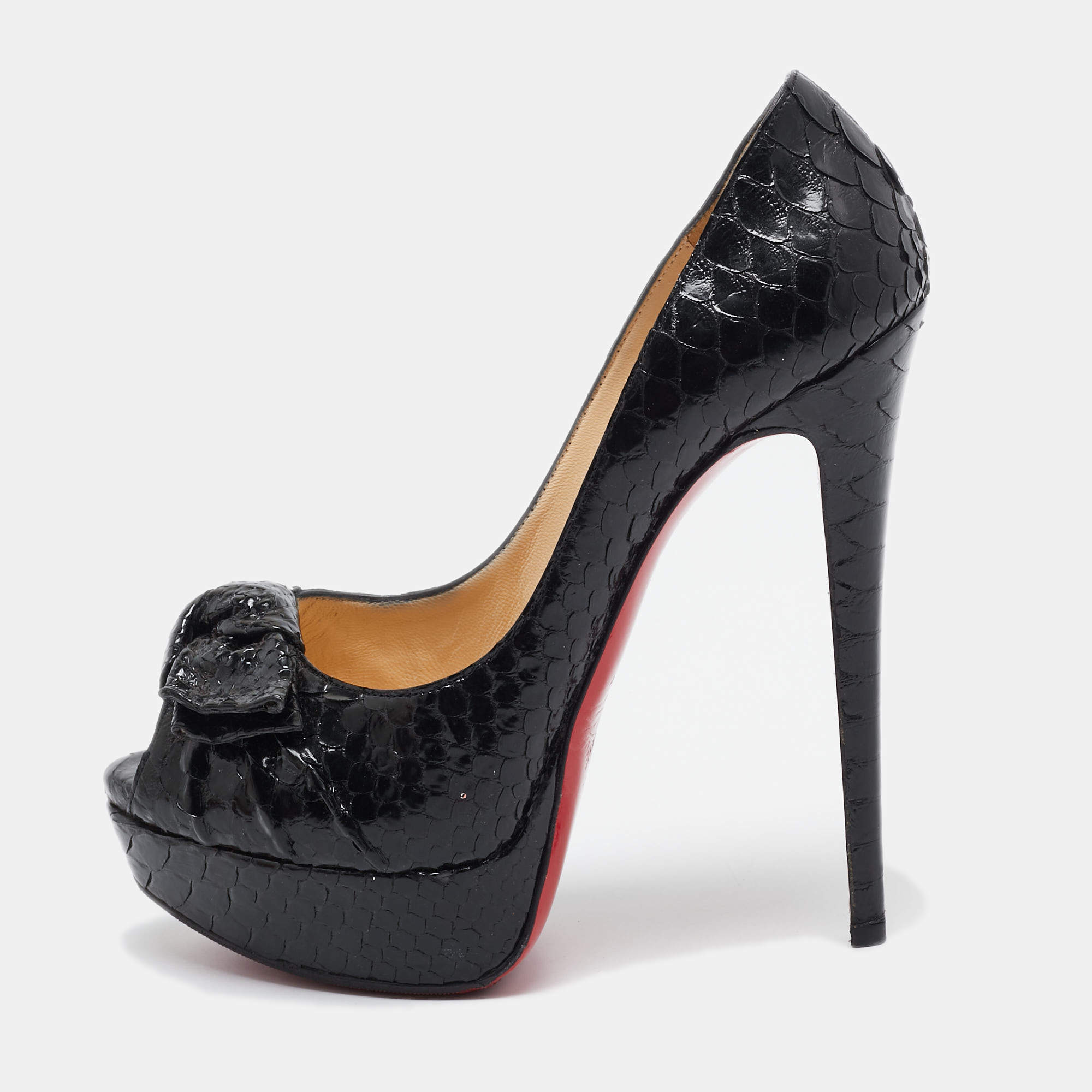 Christian Louboutin Black Python Madame Butterfly Pumps Size 38.5
