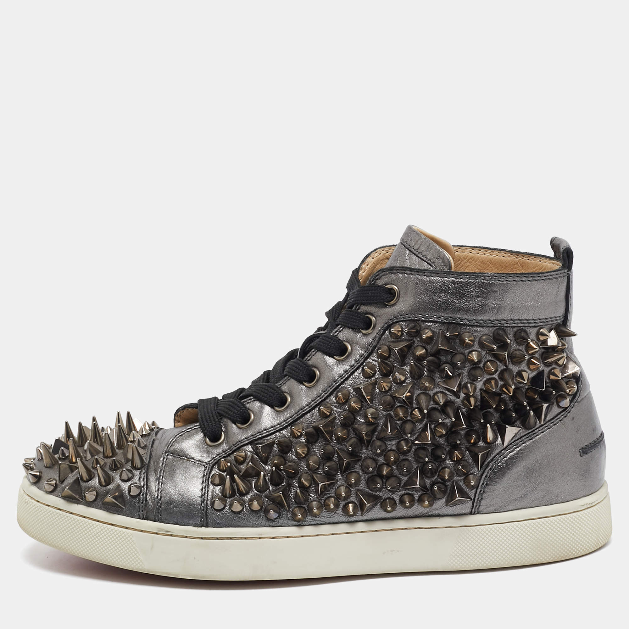 Christian Louboutin Metallic Leather Pik Pik Pik High Top Sneakers Size 40