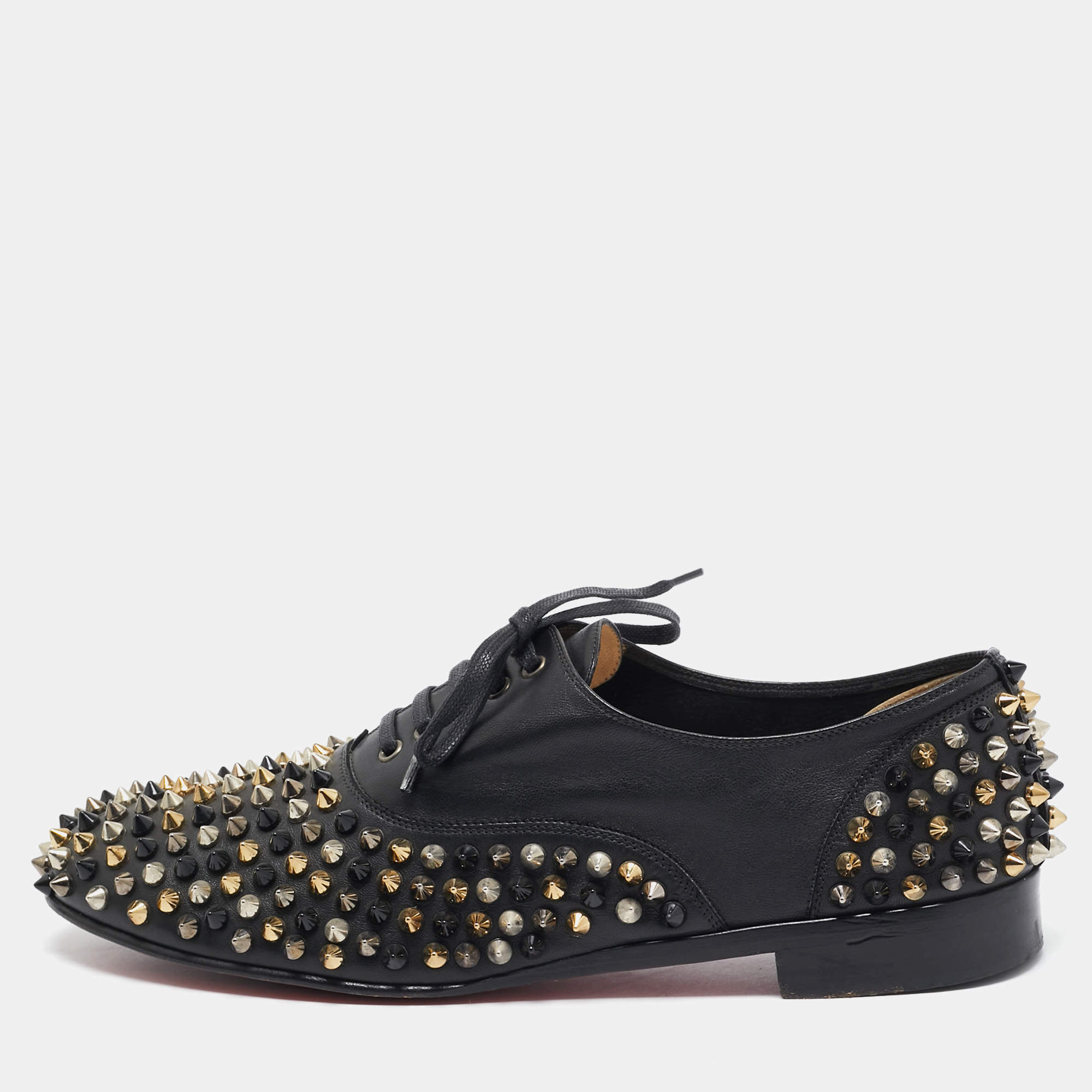 Christian Louboutin Black Leather Freddy Spike Oxfords Size 40.5