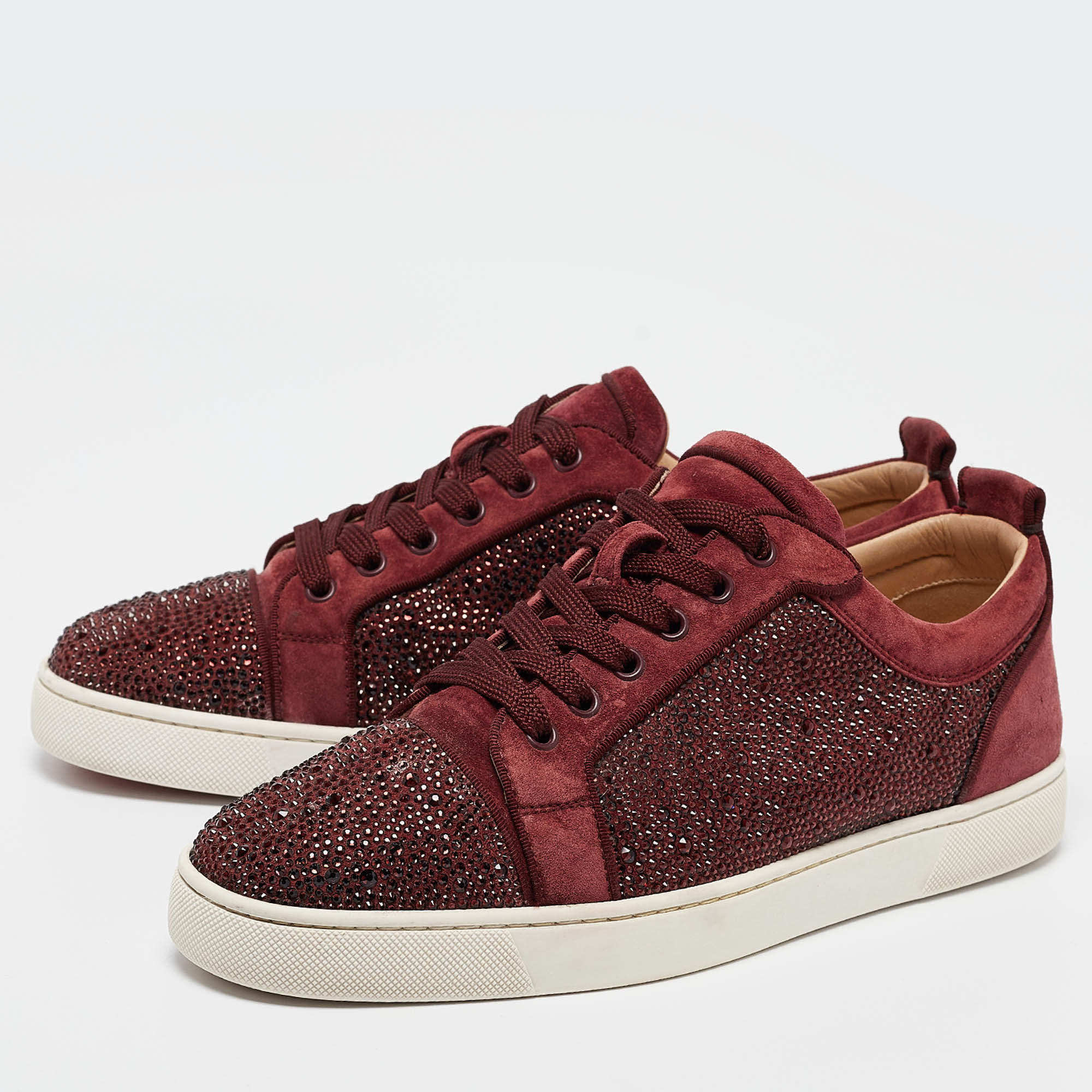 Christian Louboutin Burgundy Suede Louis Junior Strass Low Top Sneakers  Size 42.5