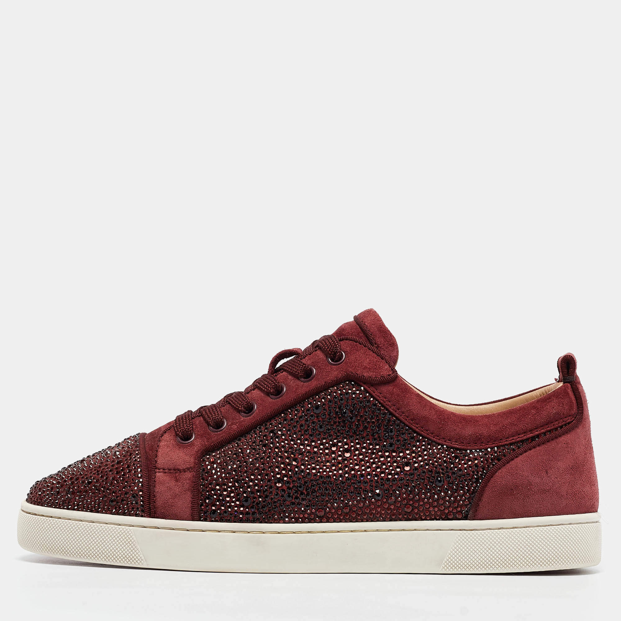 Christian Louboutin Burgundy Suede Louis Junior Strass Low Top Sneakers  Size 42.5