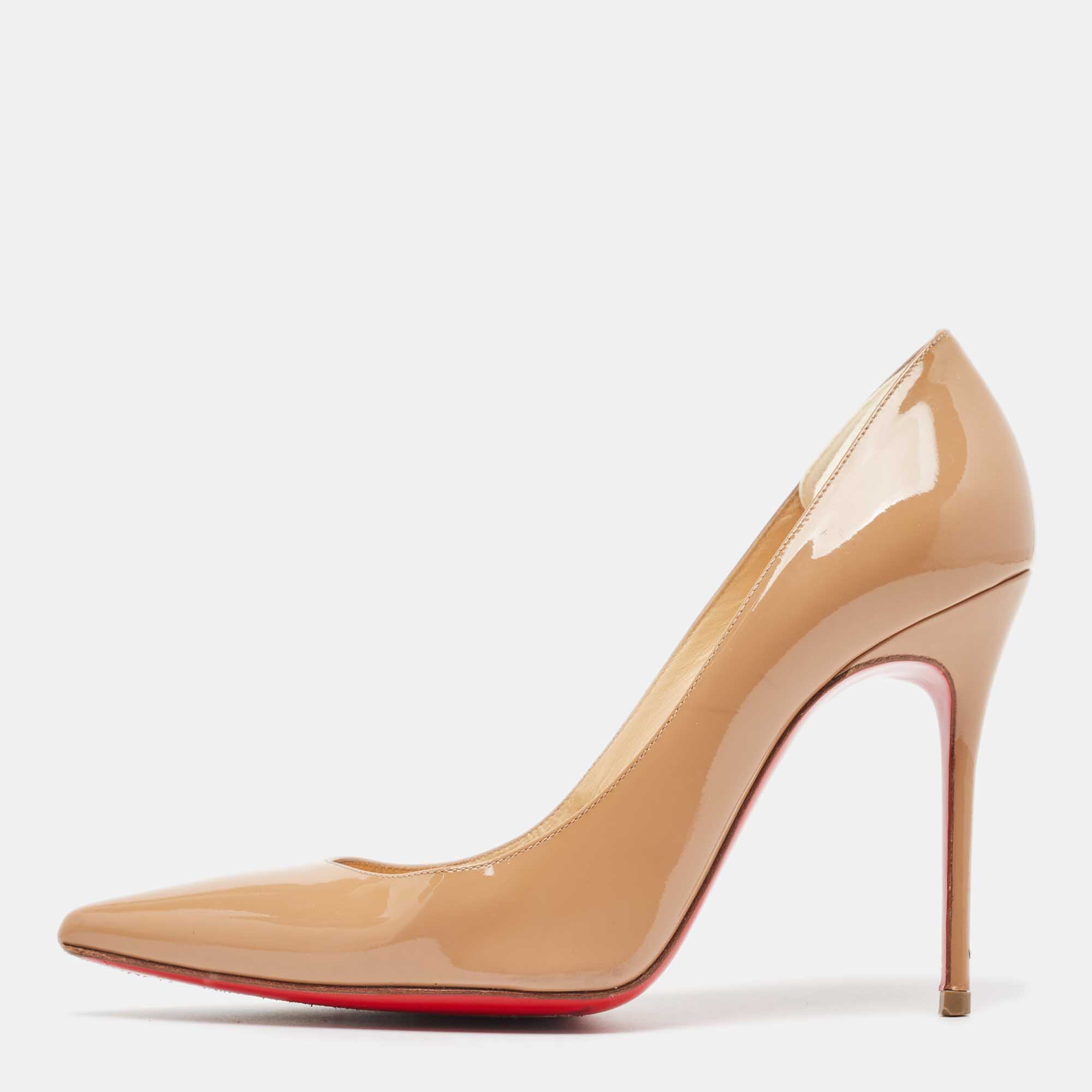 Pre Owned Christian Louboutin Beige Patent Leather Kate Pumps Size 36