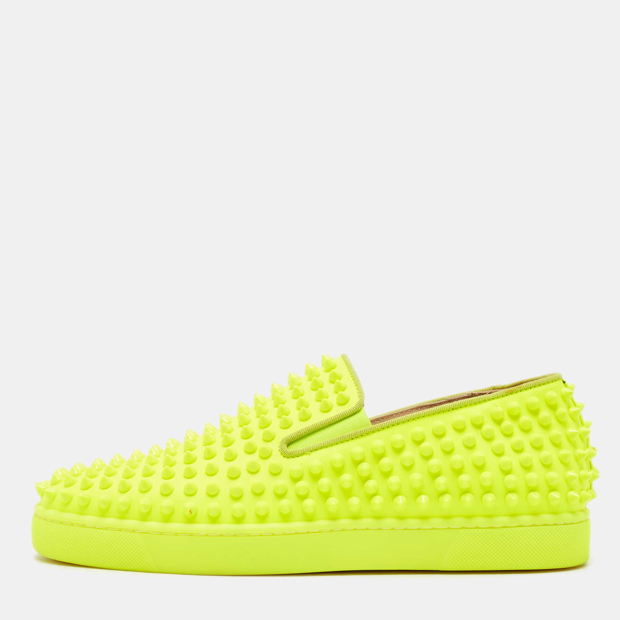 Pre Owned Christian Louboutin Green Leather Roller Boat Sneakers Size 40