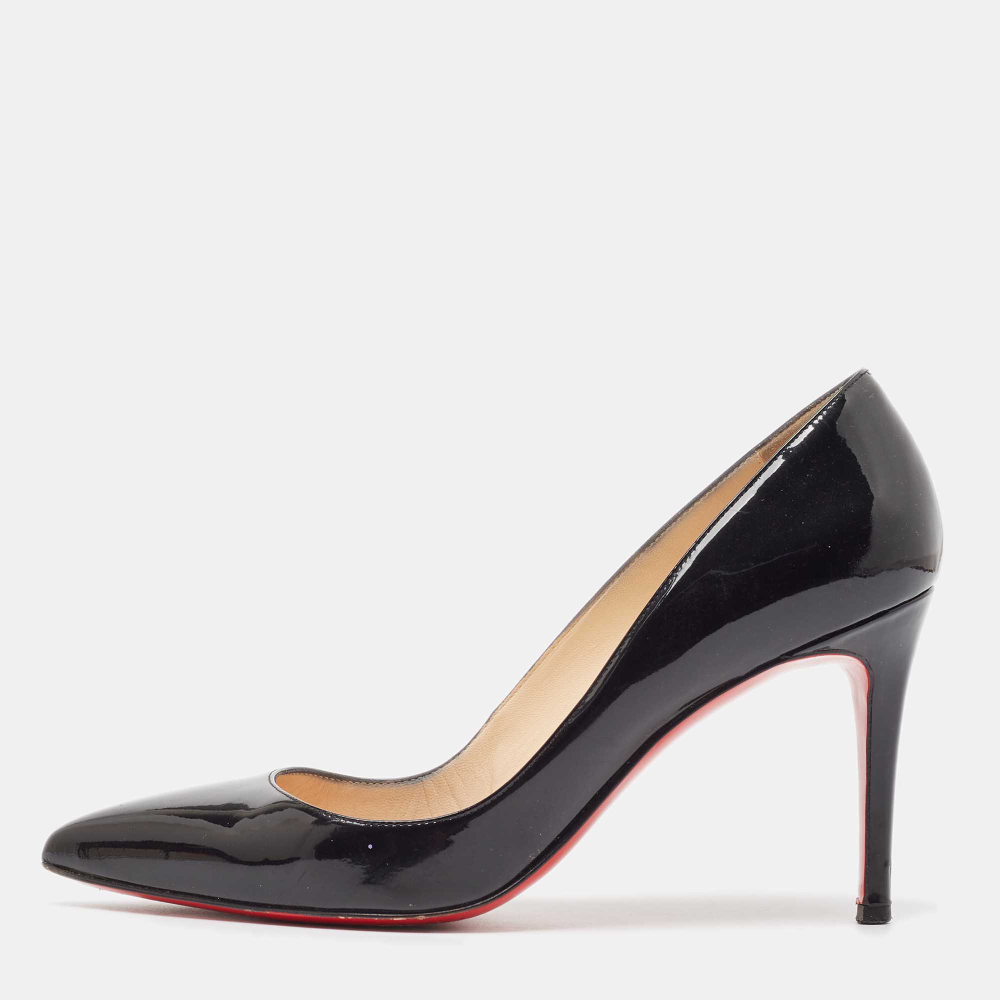 Pre Owned Christian Louboutin Black Patent Leather Kate Pumps Size 39
