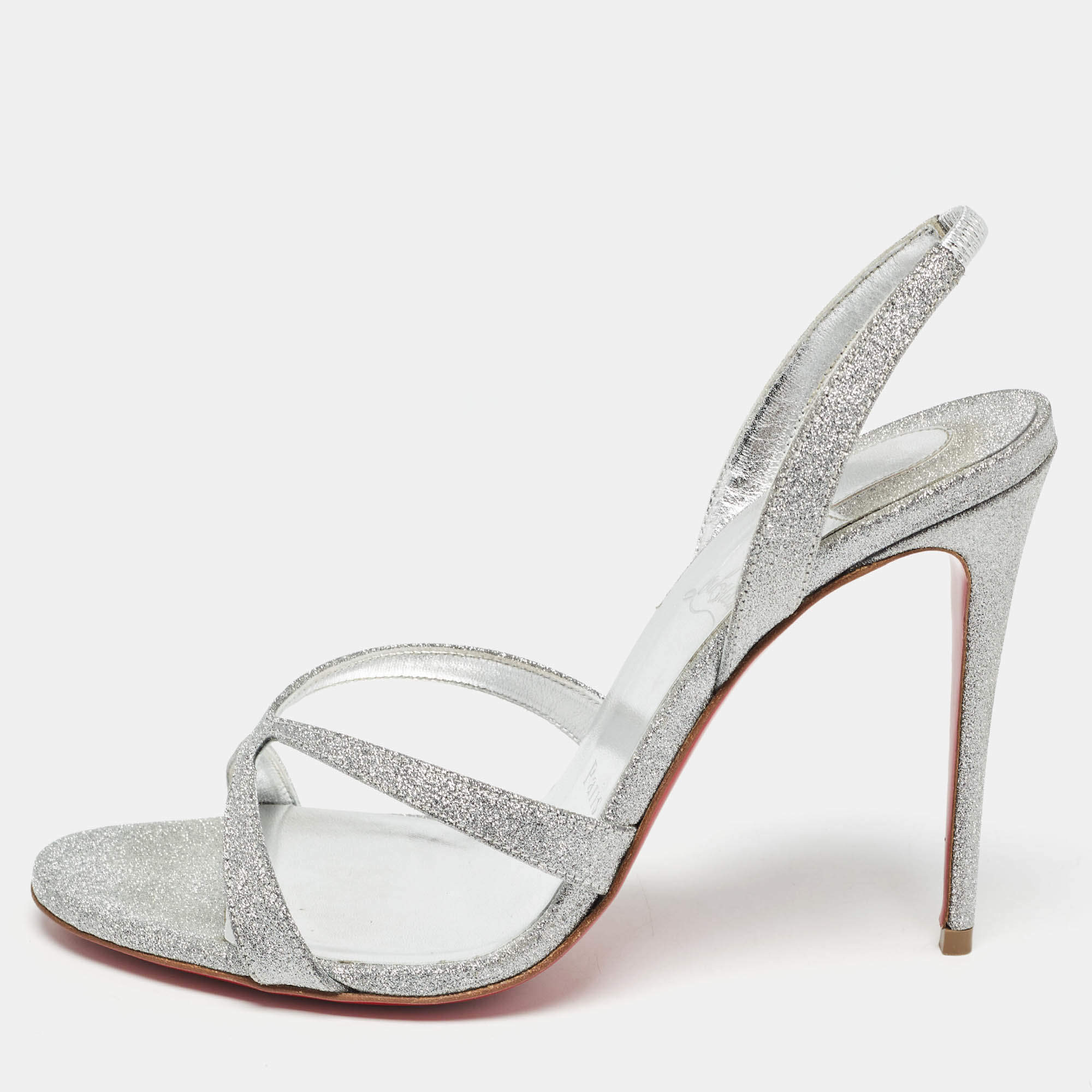 Christian Louboutin Silver Glitter Emilie Sandals Size 37