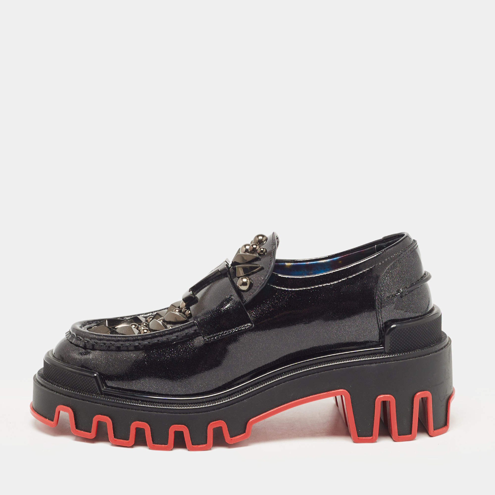 Pre Owned Christian Louboutin Black Patent Leather Smoking Slippers Size 37