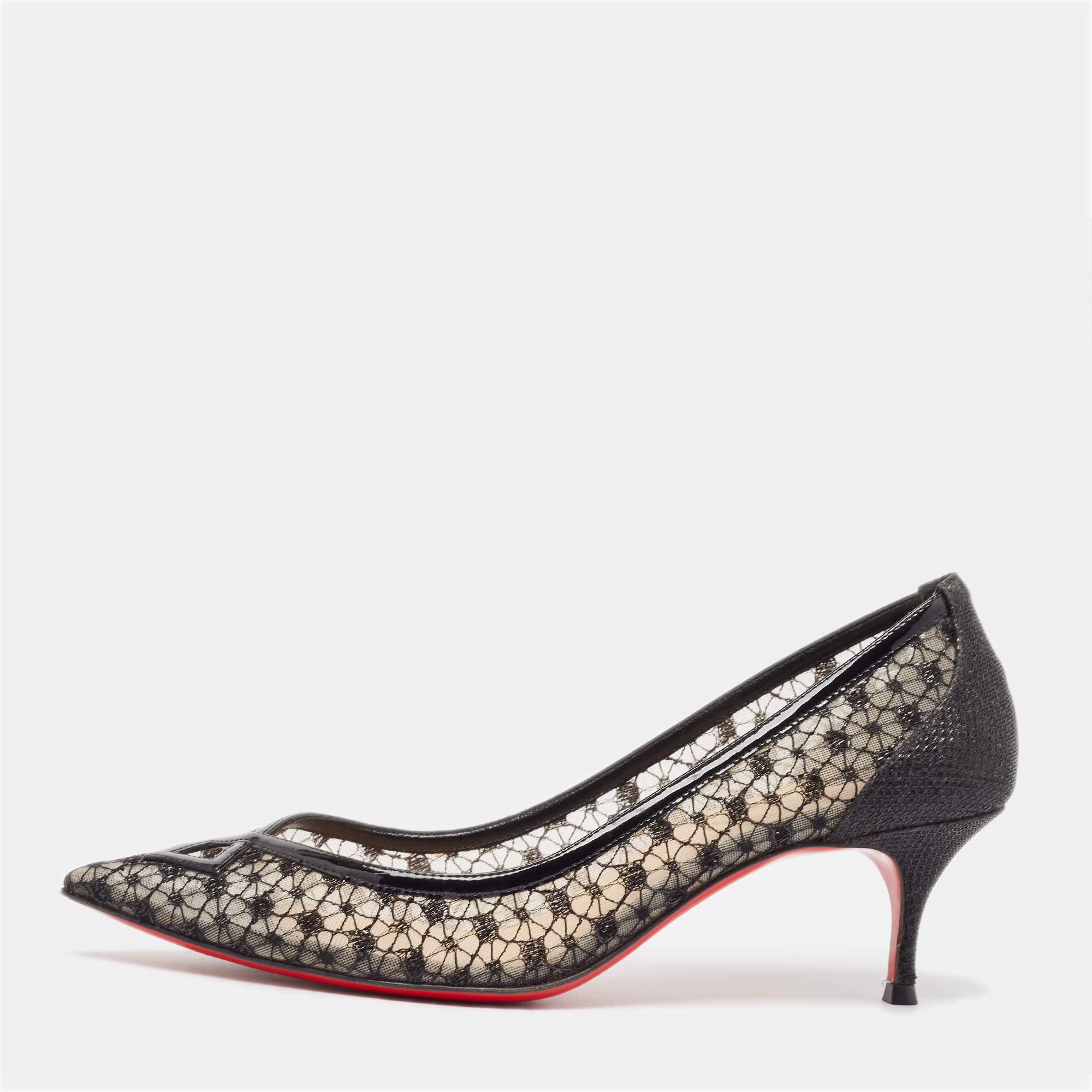 Pre Owned Christian Louboutin Black Lace Neoalto Pumps Size 38 