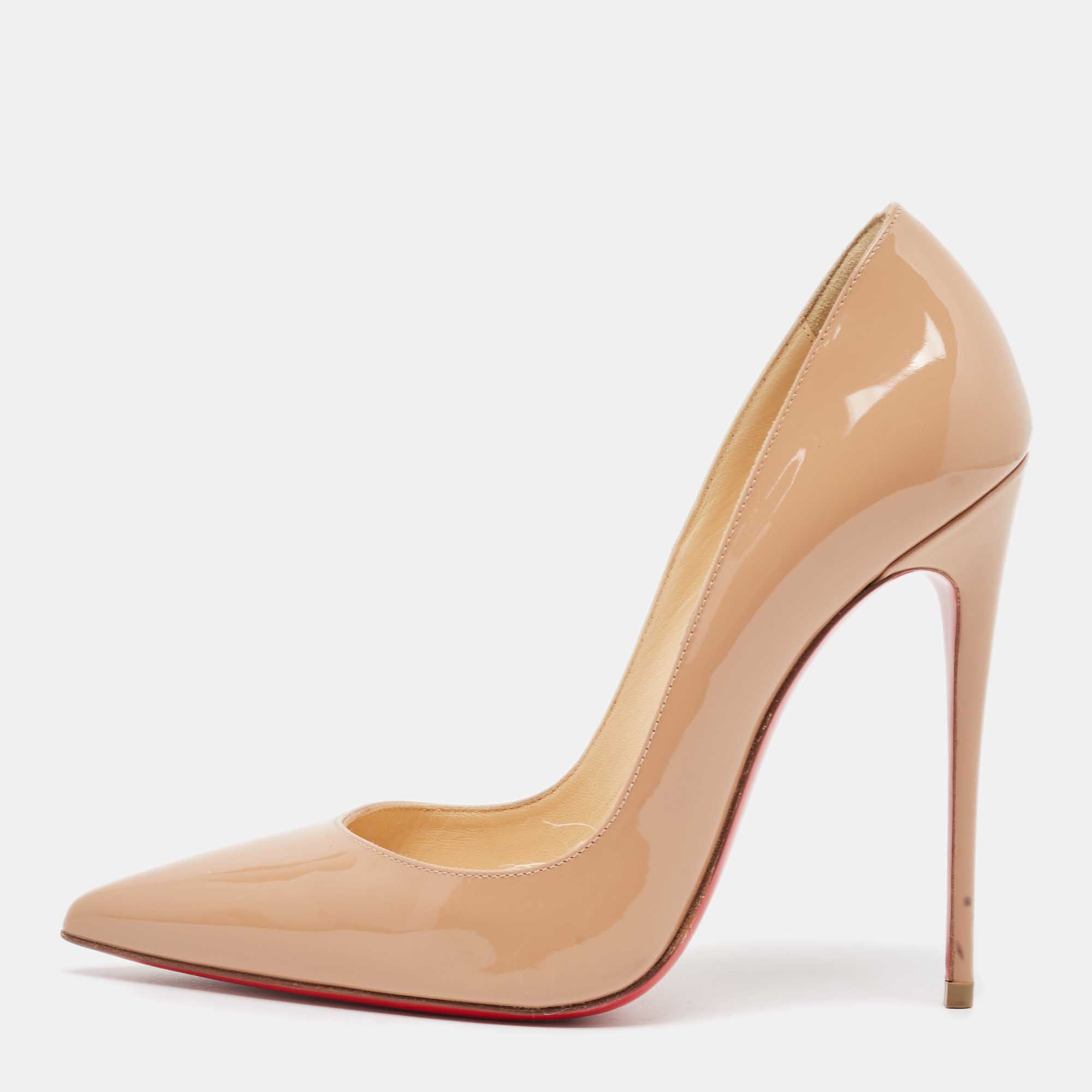 Pre Owned Christian Louboutin Beige Patent Pigalle Pumps Size 38