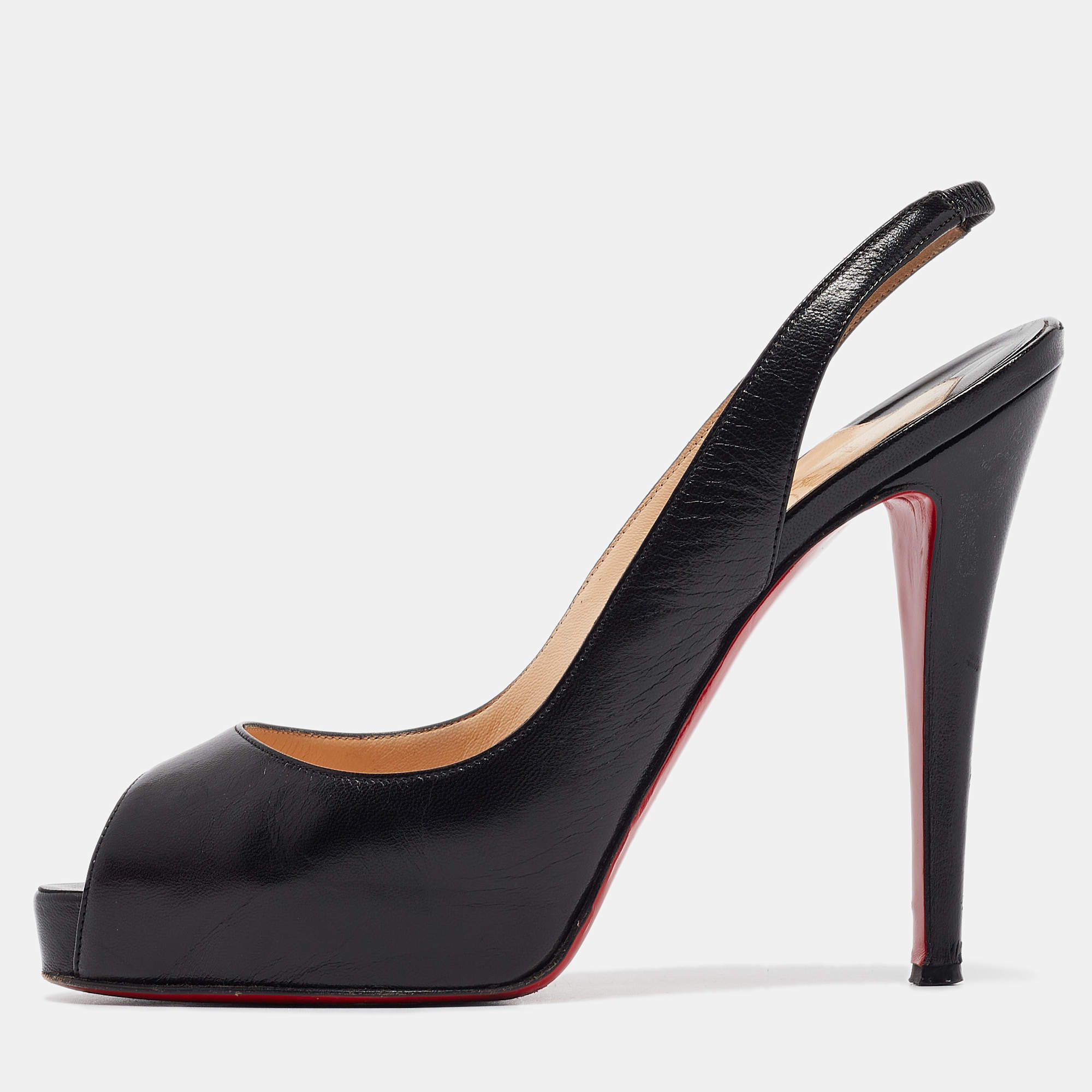 Christian Louboutin Black Leather No Prive Slingback Sandals Size 38