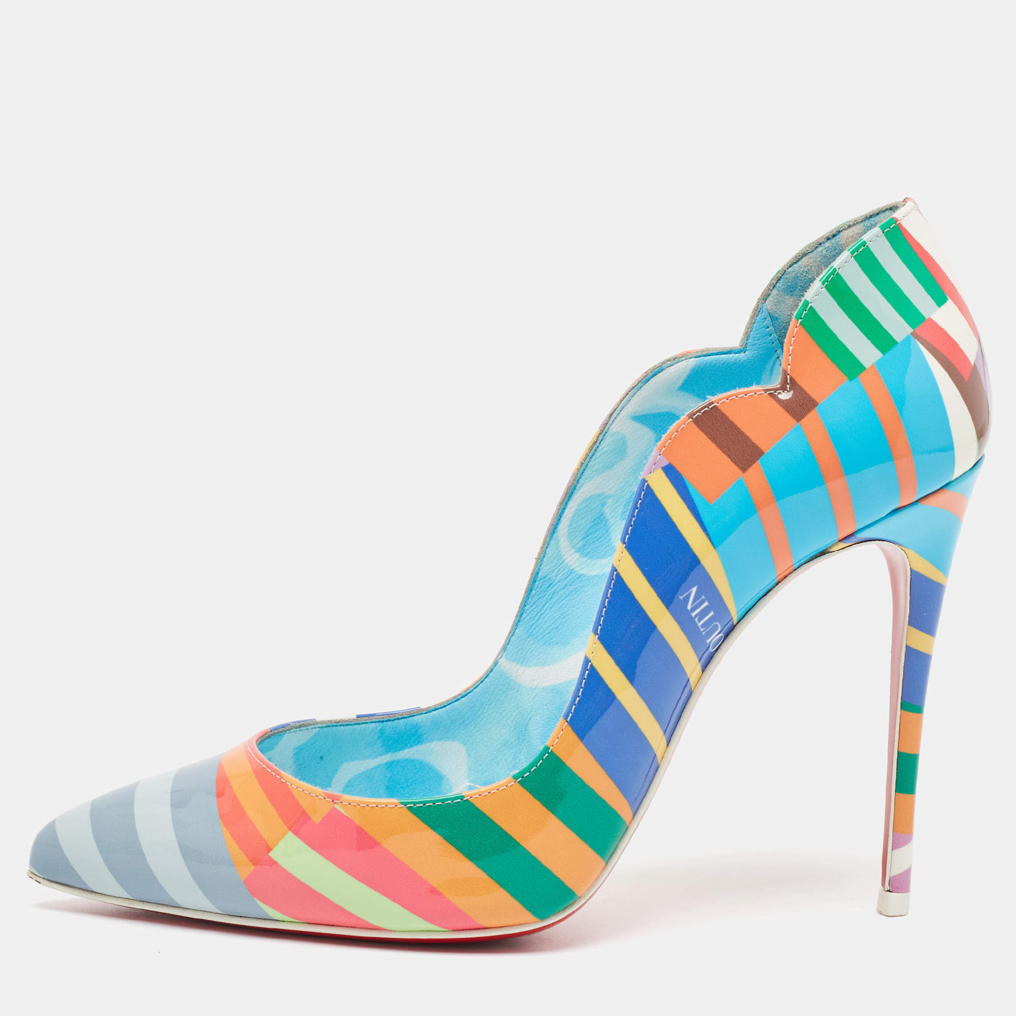 مملوكة مسبقًا Christian Louboutin Multicolor Printed Patent Leather Hot Chick Pumps Size 36