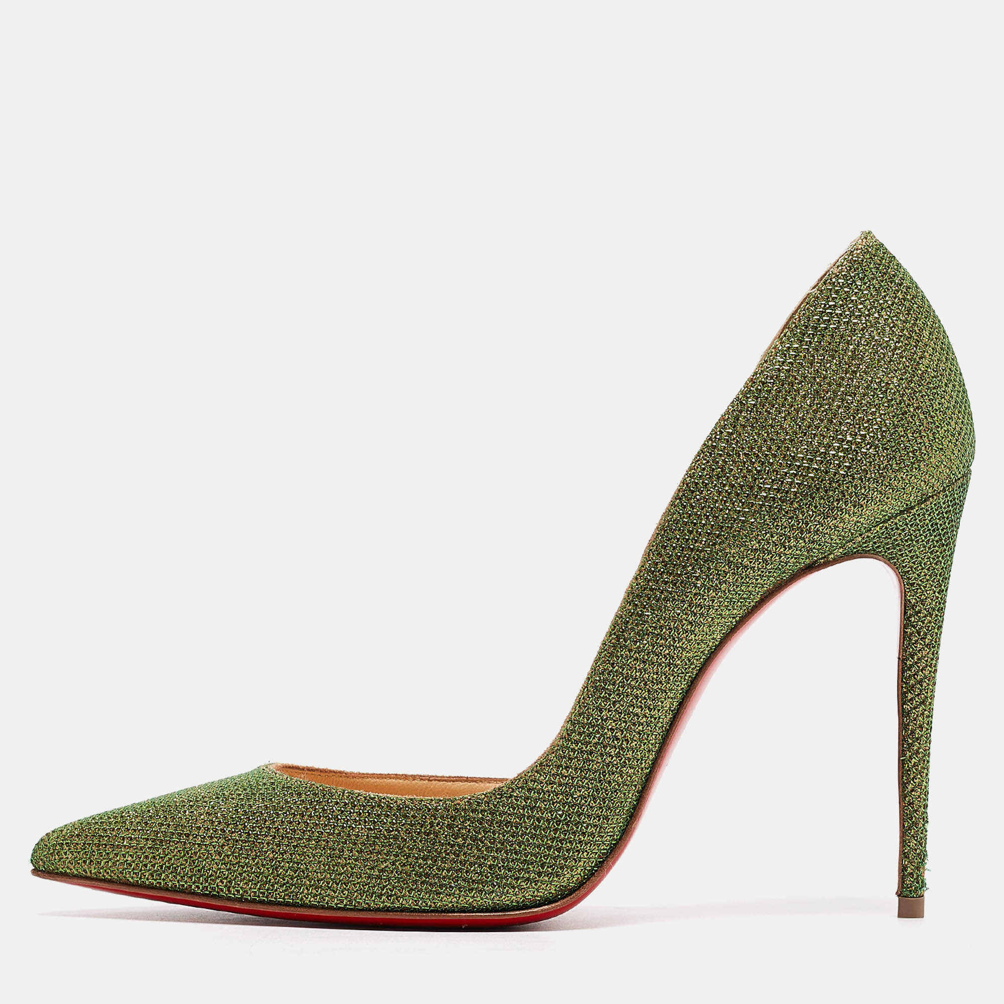 Christian Louboutin Green Glitter Fabric Iriza D'orsay Pumps Size 38