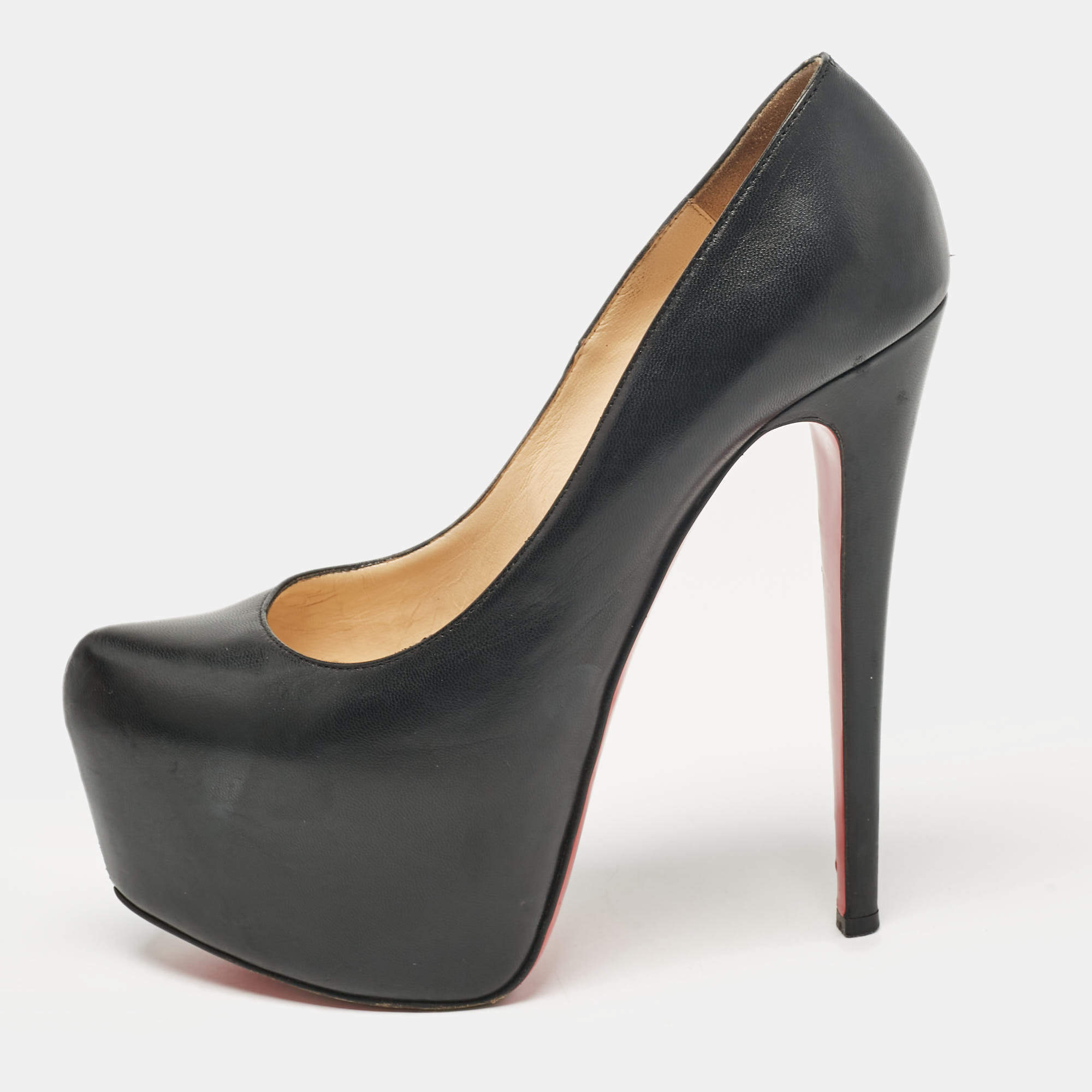 Pre Owned Christian Louboutin Black Leather Daffodile Platform Pumps Size 38.5