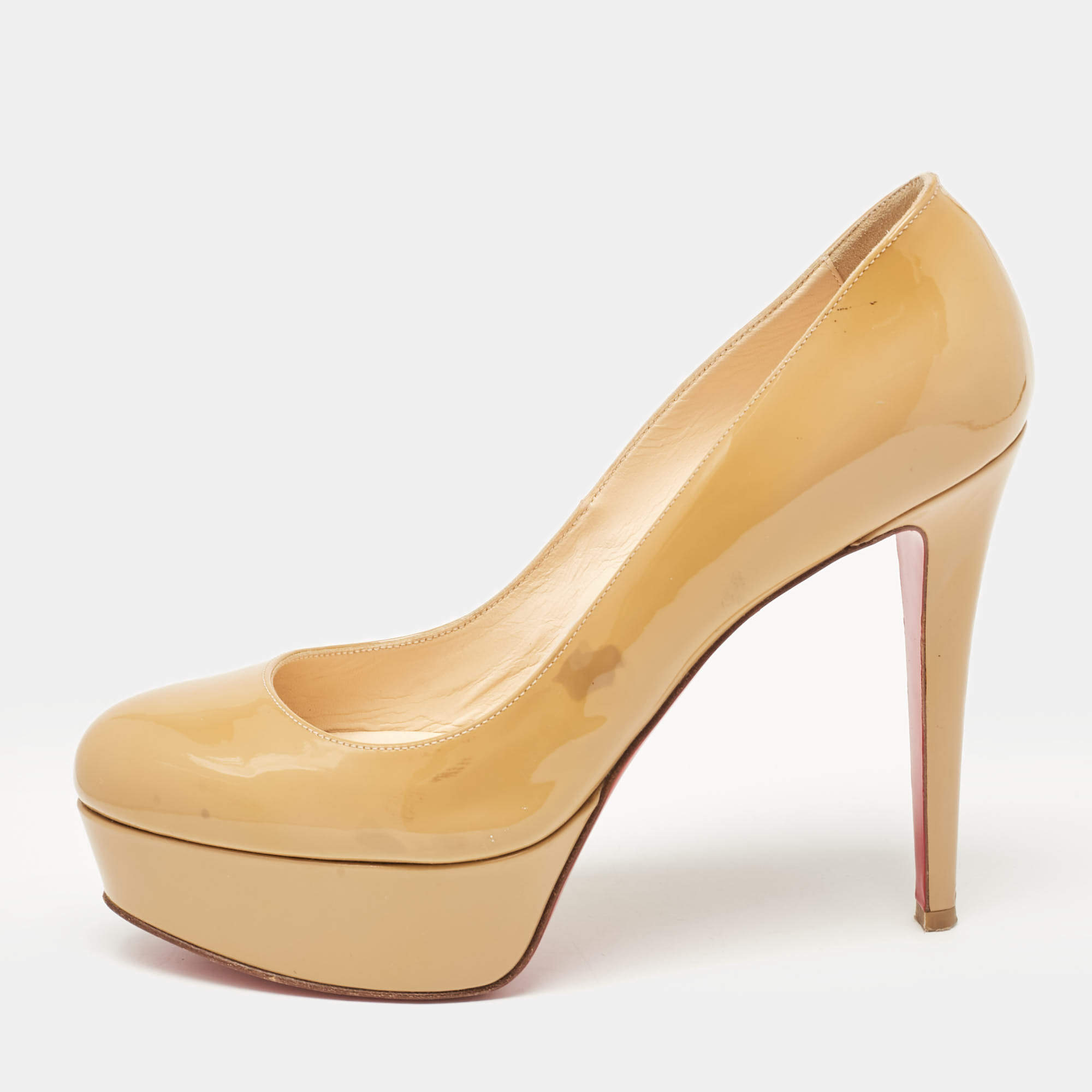Christian Louboutin Beige Patent Bianca Platform Pumps Size 38