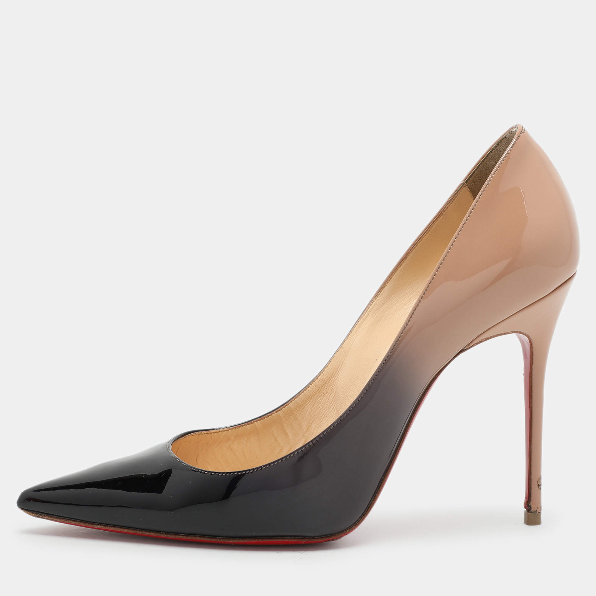 Pre Owned Christian Louboutin Black/Beige Patent Leather Pigalle Pumps Size 37.5