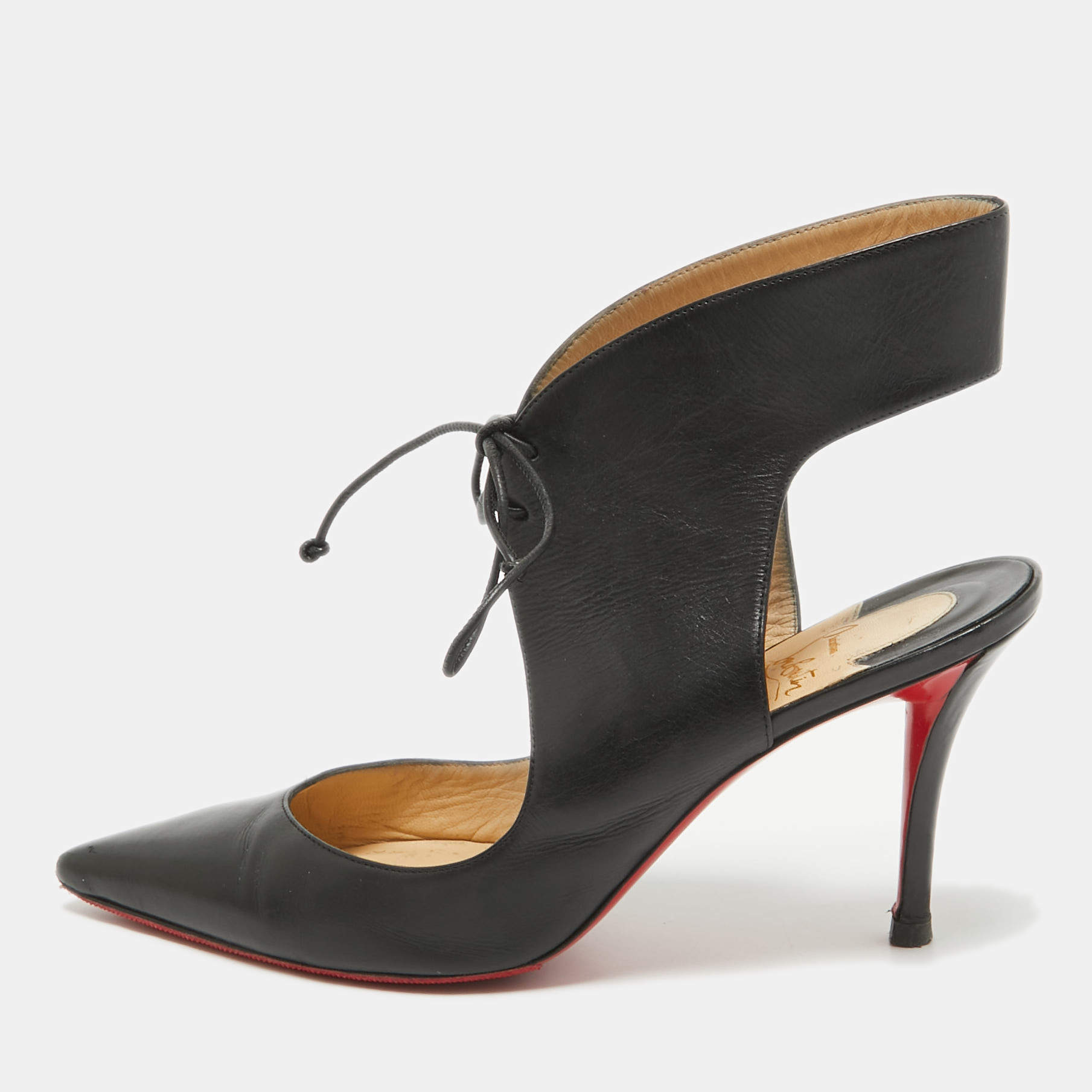 Christian Louboutin Black Leather Ferme Cut Out Pumps Size 40.5