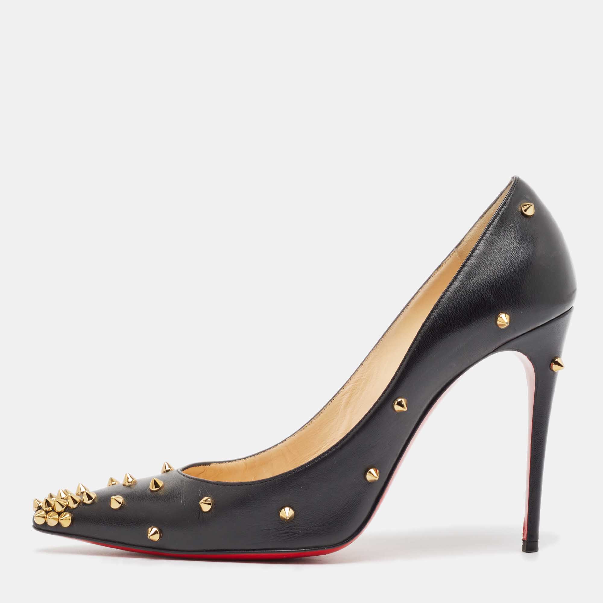 Christian Louboutin Black Leather Degraspike Pumps Size 39