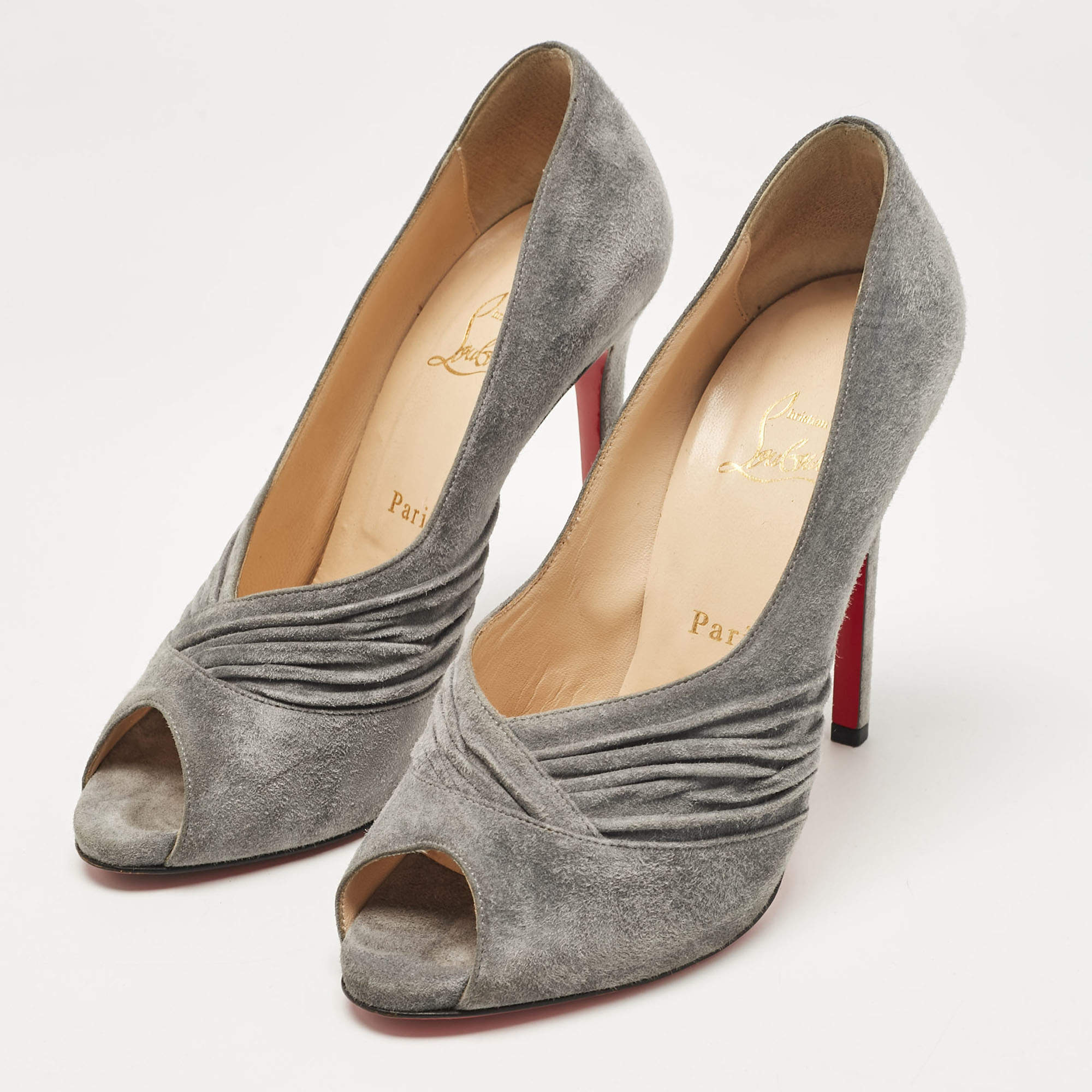 Grey suede louboutin heels hotsell