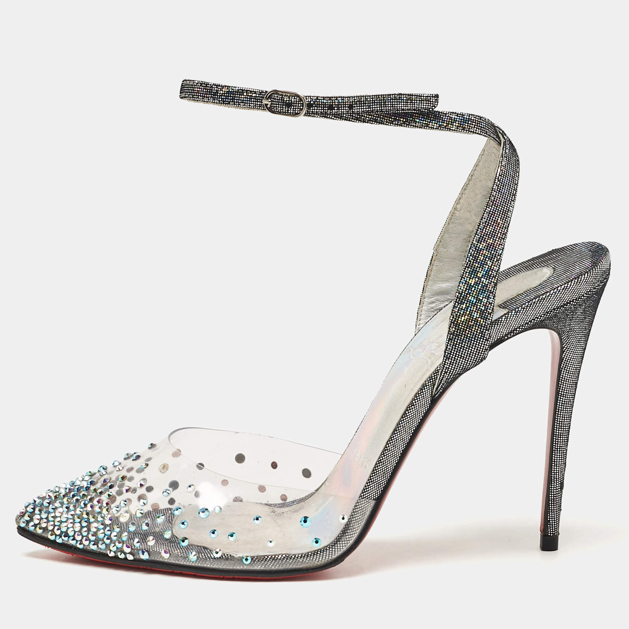 Pre Owned Christian Louboutin Multicolor Lurex Fabric and PVC Spikaqueen Pumps Size 36.5