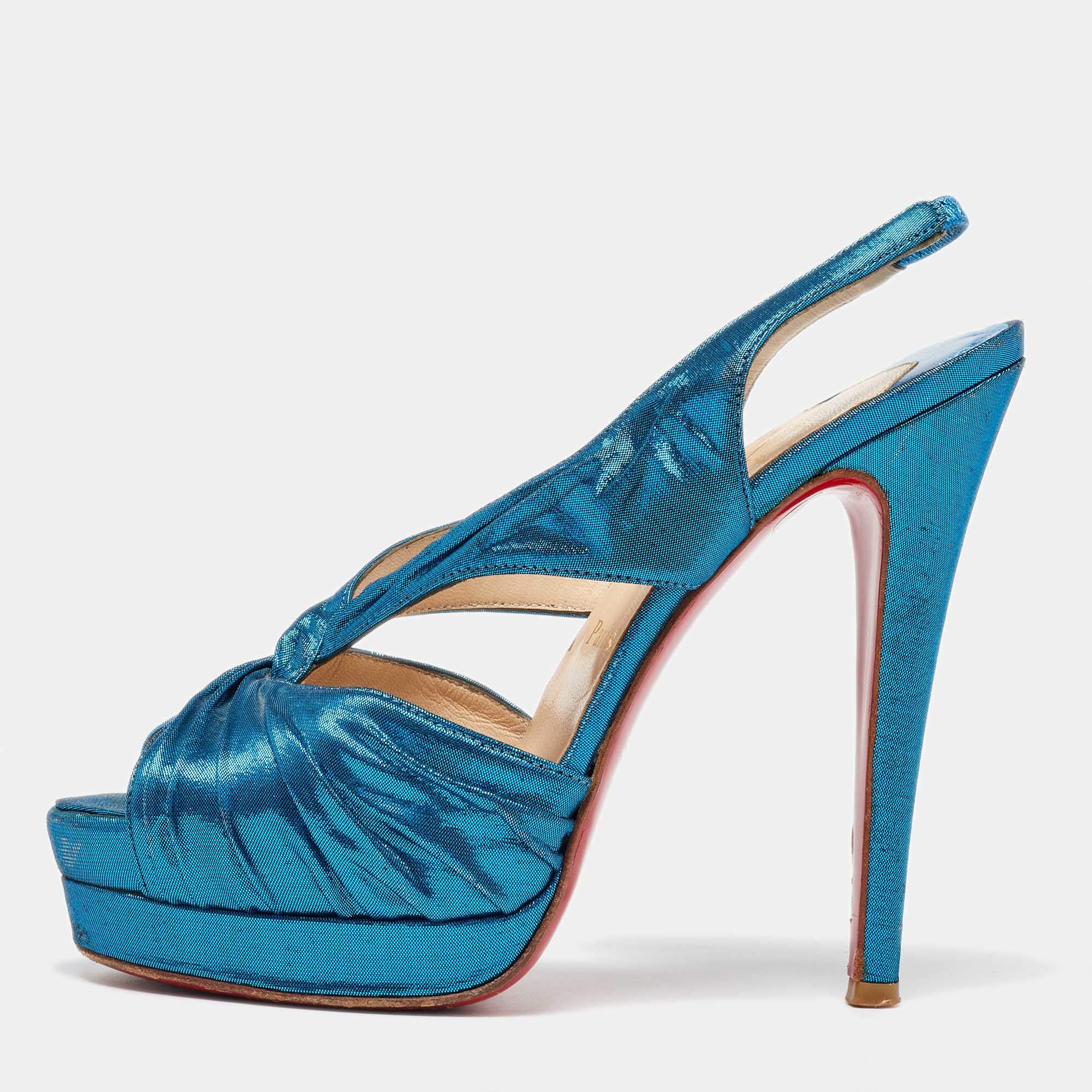 Christian Louboutin Blue Satin Pour Monsieur Slingback Platform Sandals Size 36