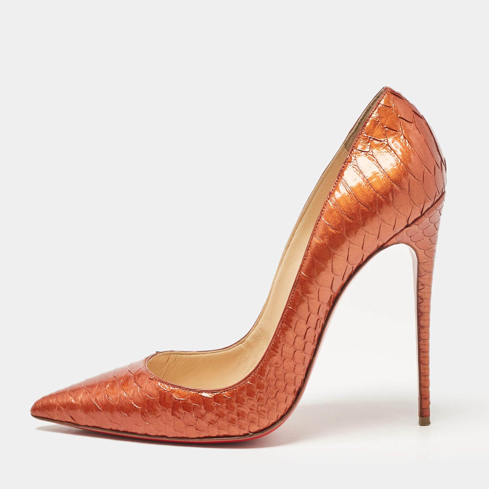 Pre Owned Christian Louboutin Orange Python So Kate Pumps Size 41