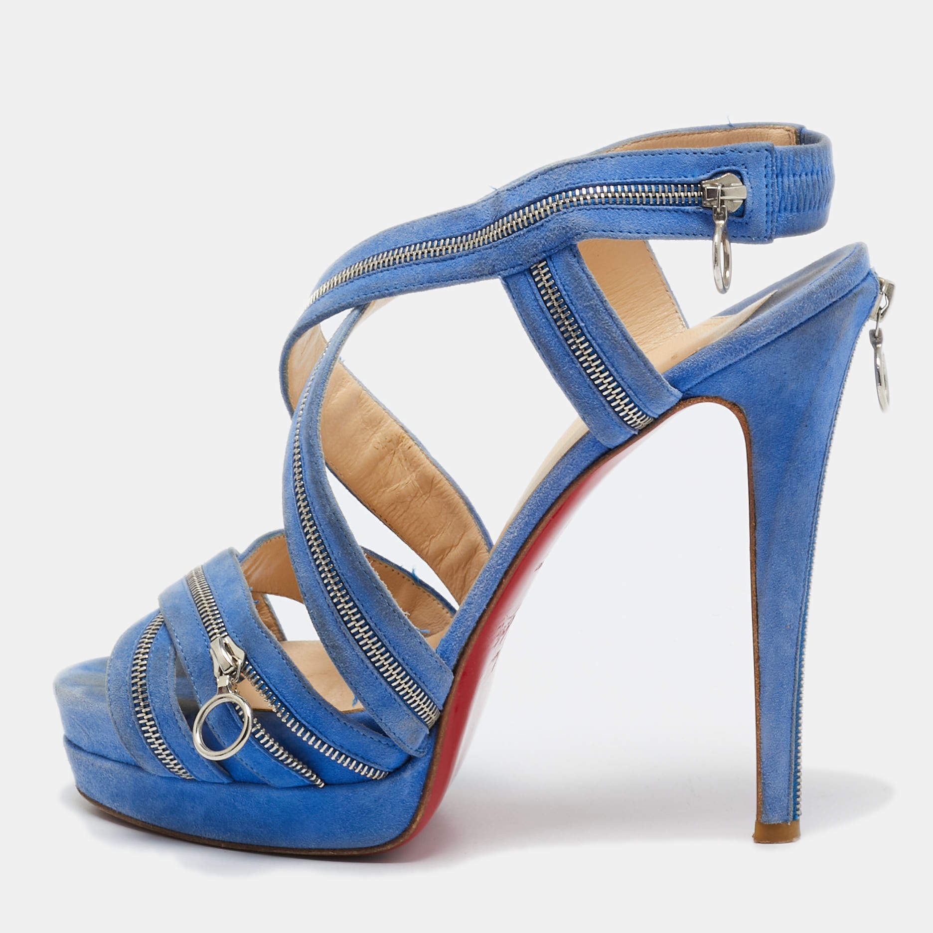 Christian Louboutin Blue Suede Rodita Sandals Size 37.5