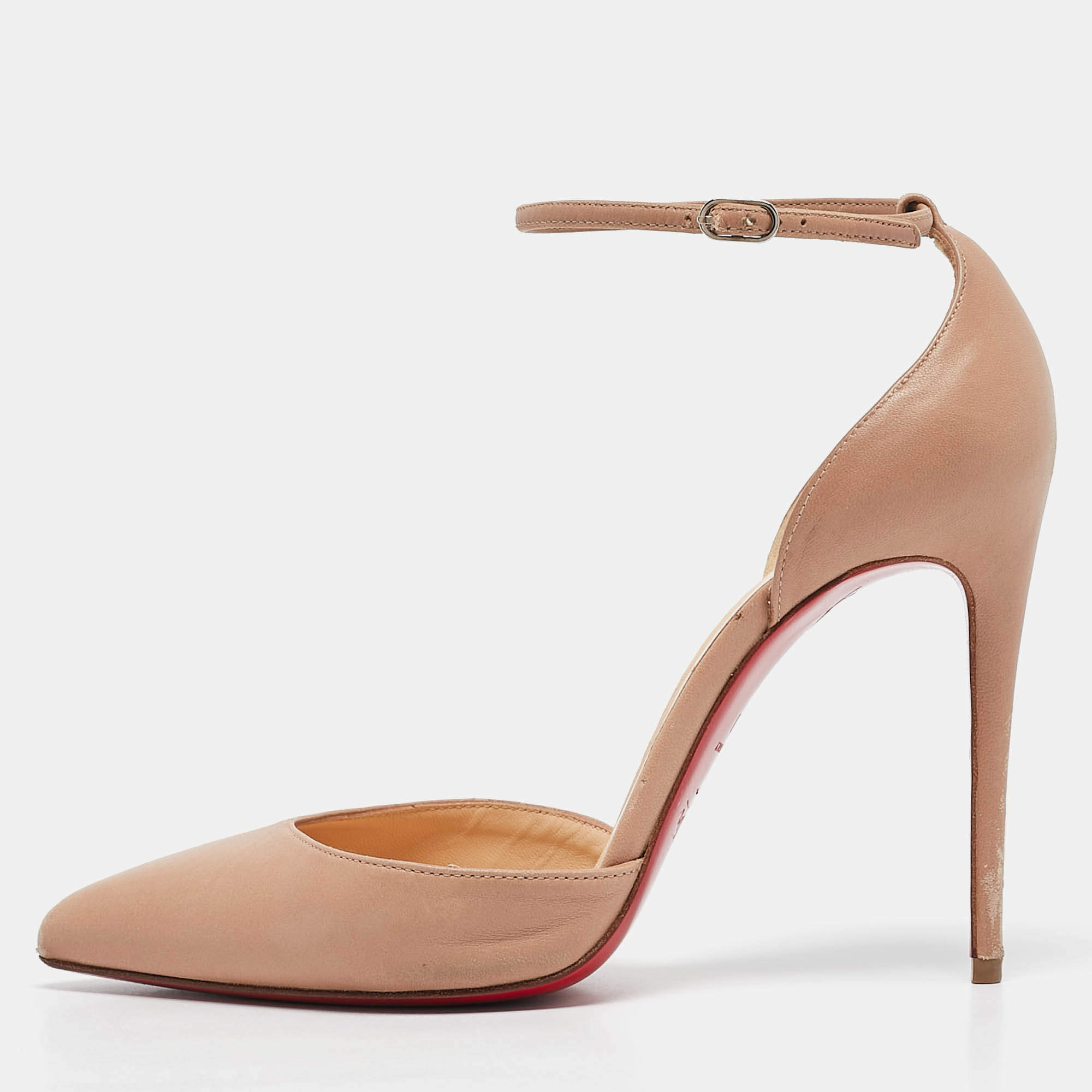 Christian Louboutin Beige Leather Uptown Ankle Strap Pumps Size 38