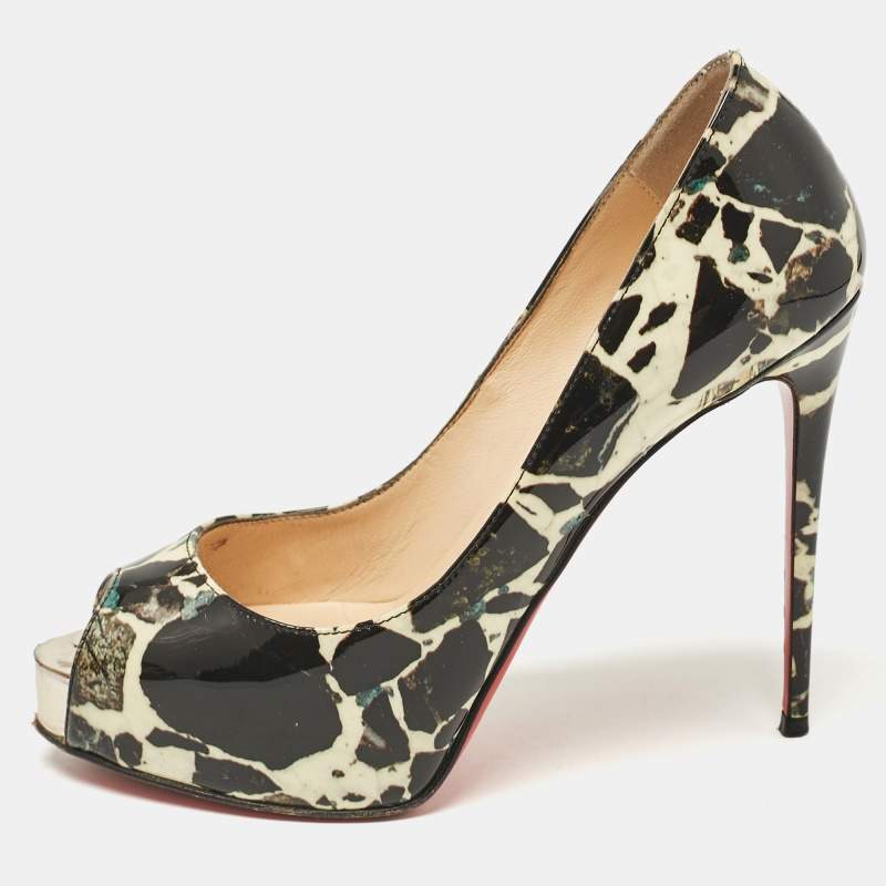 Christian Louboutin Black/Cream Printed Patent Leather New Very Prive Pumps Size 35