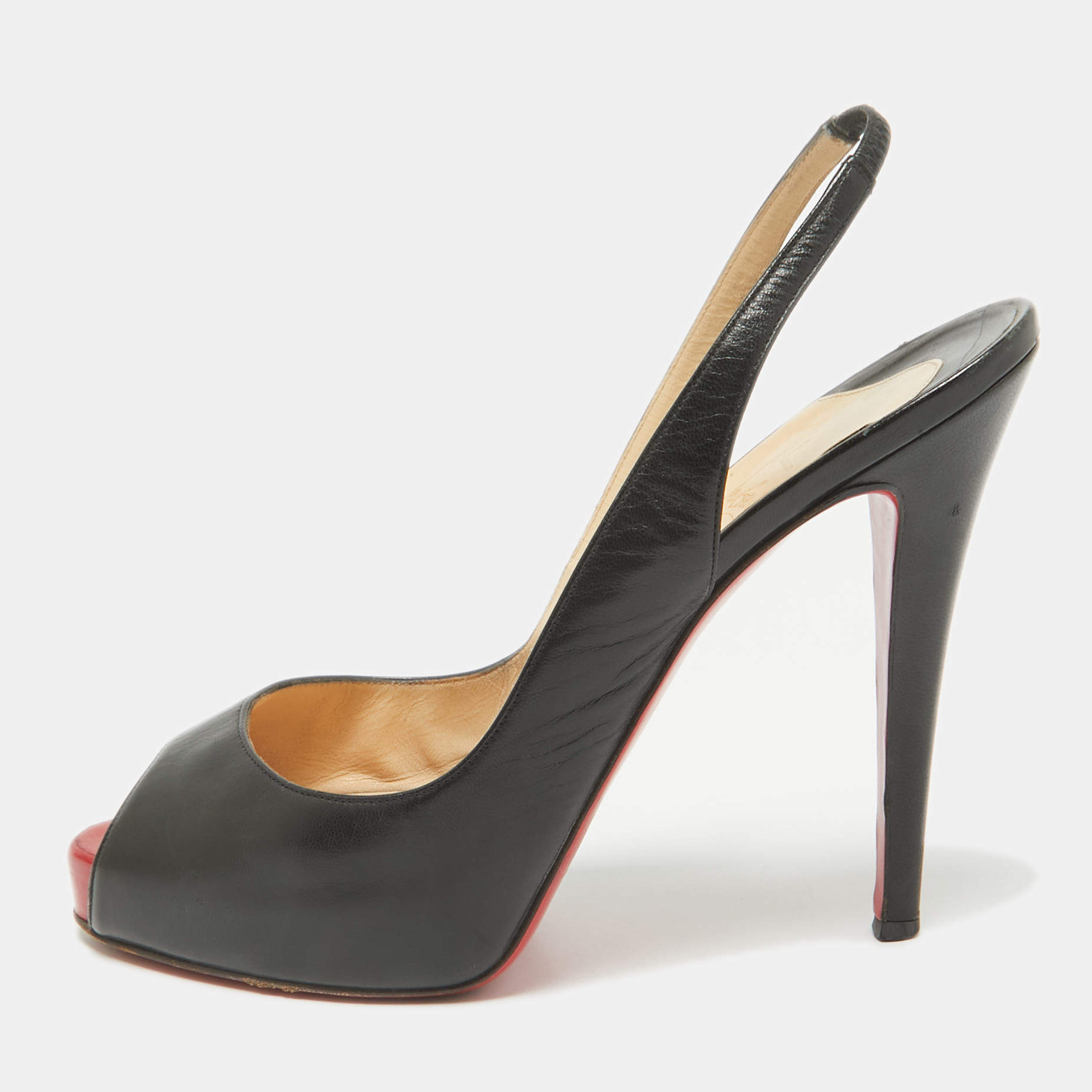 Christian Louboutin Black Leather Private Number Peep Toe Pumps Size 40