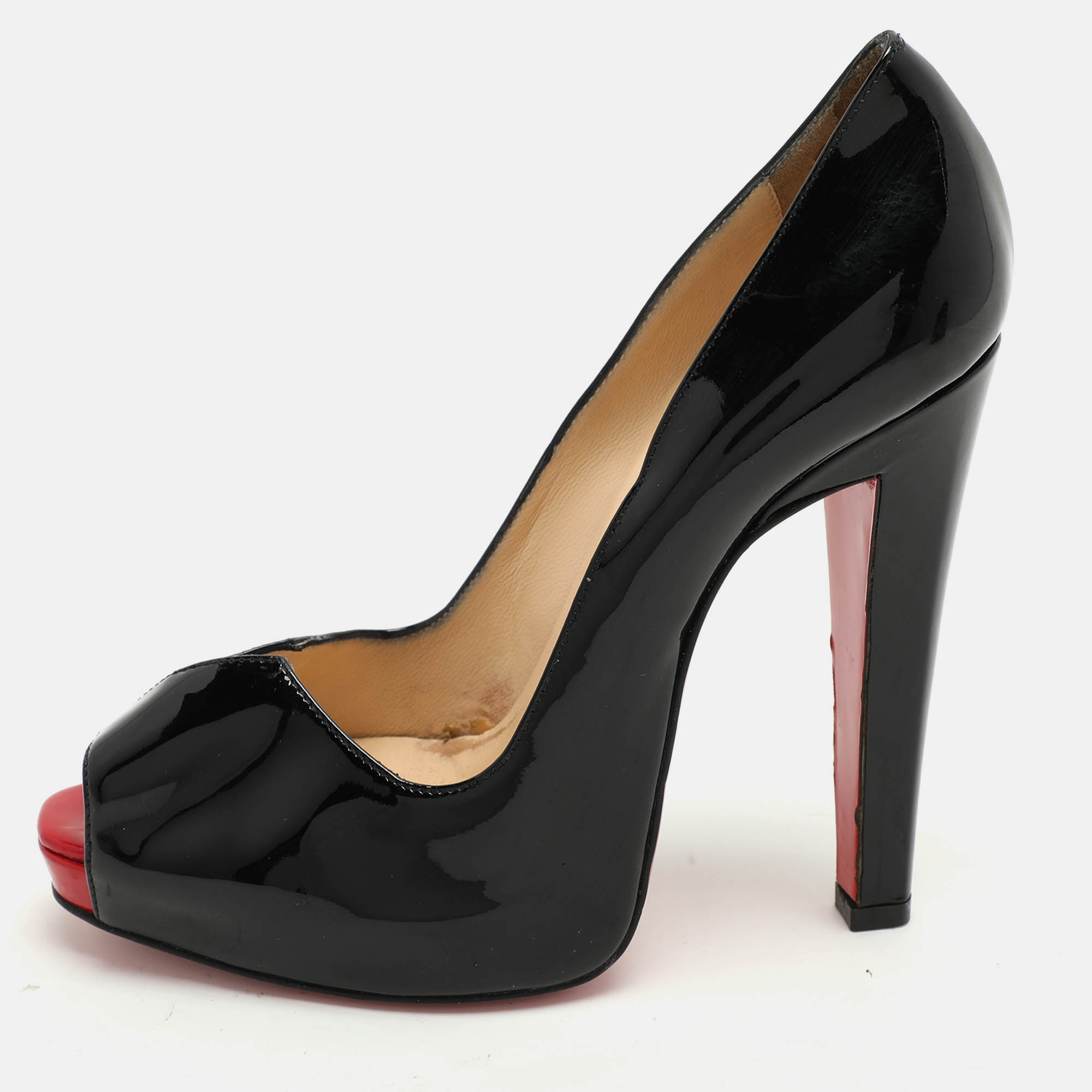 Christian Louboutin Black Patent Leather Carroseria Peep Toe Pumps Size 37