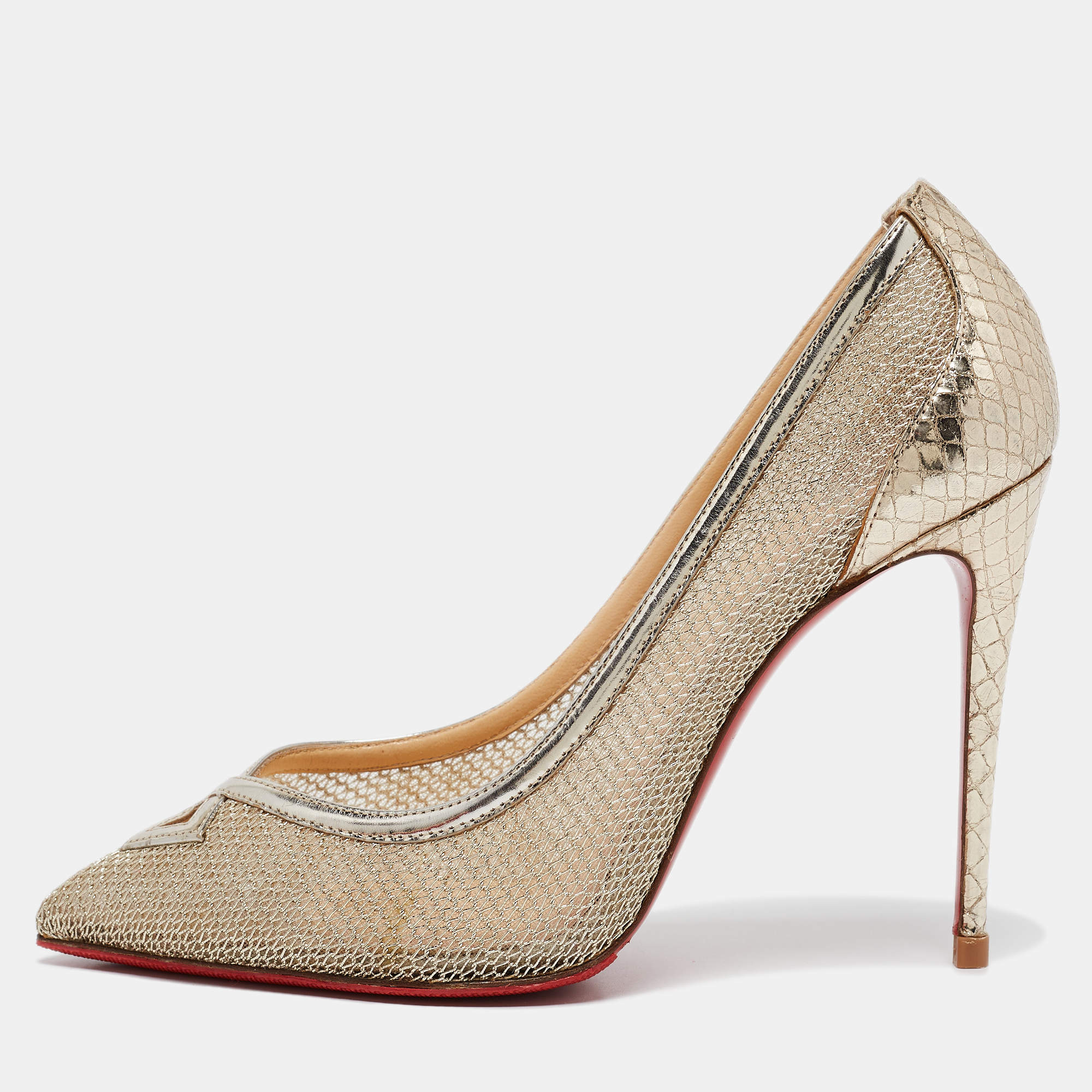 Pre Owned Christian Louboutin Gold Mesh and Leather Neoalta Pumps Size 37